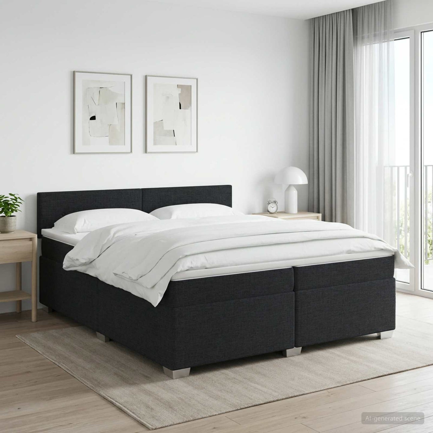 vidaXL Κρεβάτι box spring με στρώμα Μαύρο 200 x 200 cm Ύφασμα