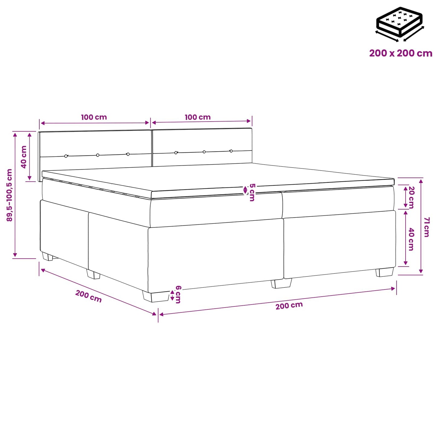 vidaXL Κρεβάτι box spring με στρώμα Taupe 200 x 200 cm Ύφασμα