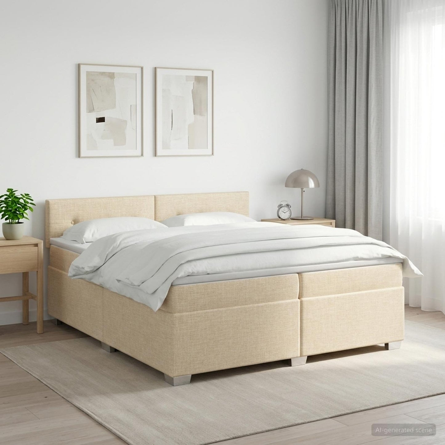 vidaXL Κρεβάτι box spring με στρώμα Κρεμ 200 x 200 cm Ύφασμα