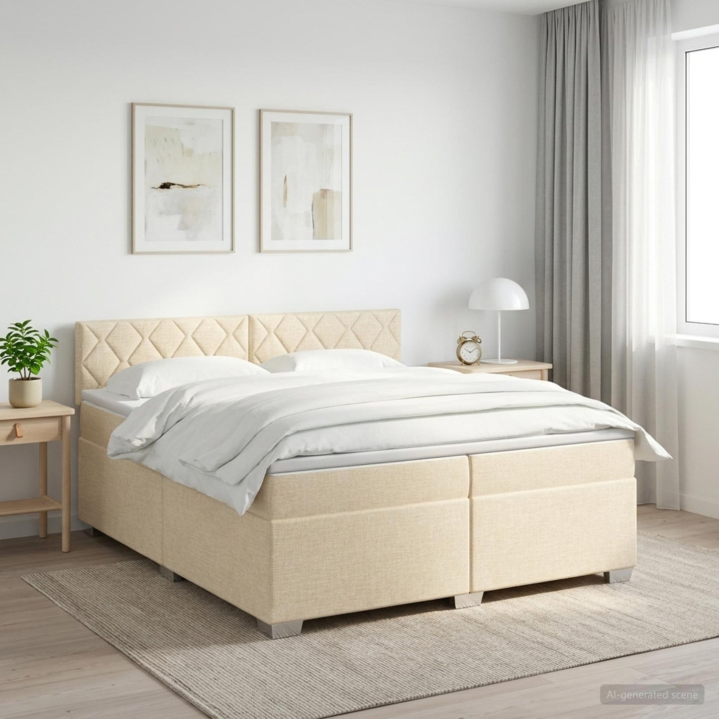 vidaXL Κρεβάτι box spring με στρώμα Κρεμ 200 x 200 cm Ύφασμα