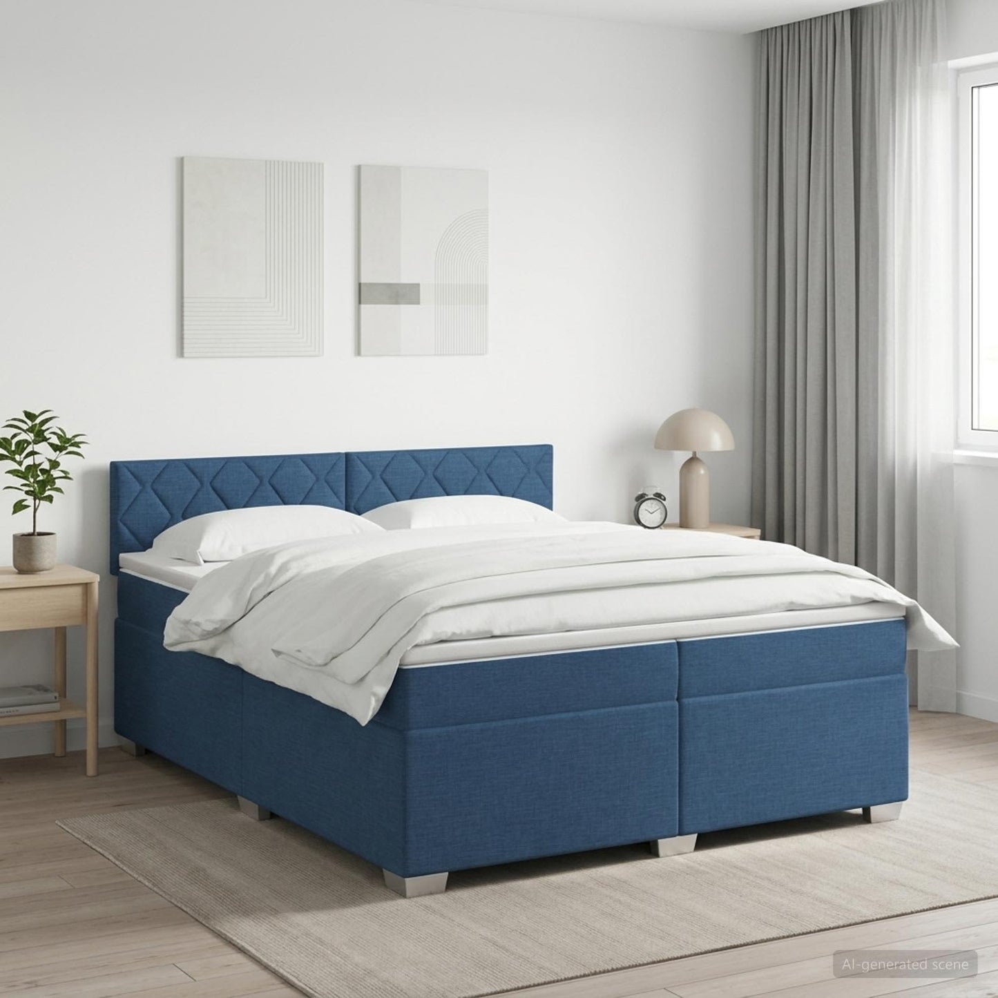 vidaXL Κρεβάτι box spring με στρώμα Μπλε 200 x 200 cm Ύφασμα
