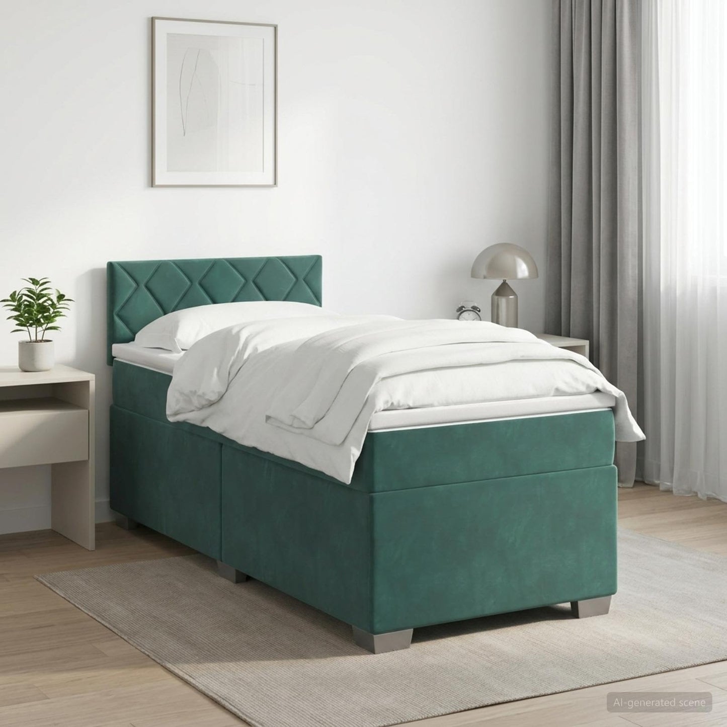vidaXL Κρεβάτι box spring με στρώμα Σκούρο Πράσινο 100 x 200 cm