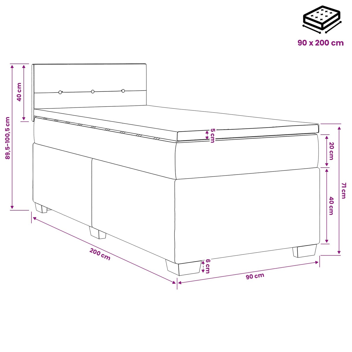 vidaXL Κρεβάτι box spring με στρώμα Ροζ 90 x 200 cm Βελούδο