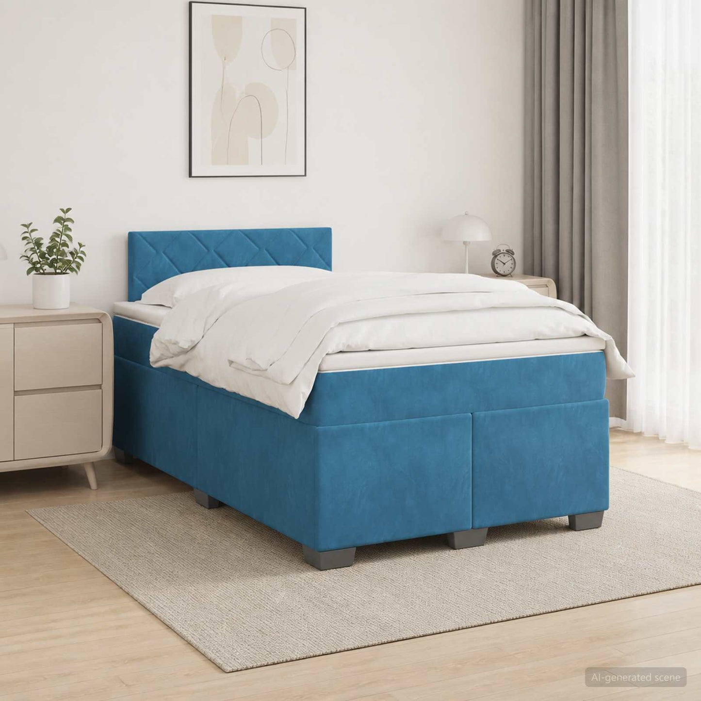 vidaXL Κρεβάτι box spring με στρώμα Σκούρο Μπλε 120 x 200 cm Βελούδο