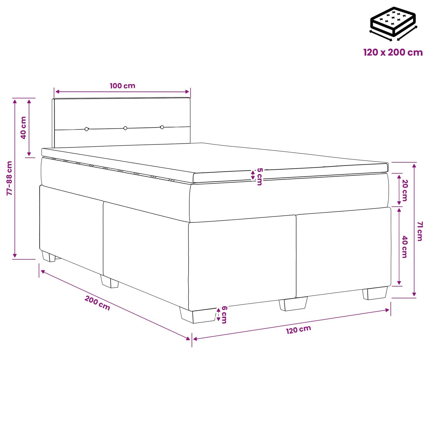 vidaXL Κρεβάτι box spring με στρώμα Σκούρο Γκρι 120 x 200 cm Βελούδο