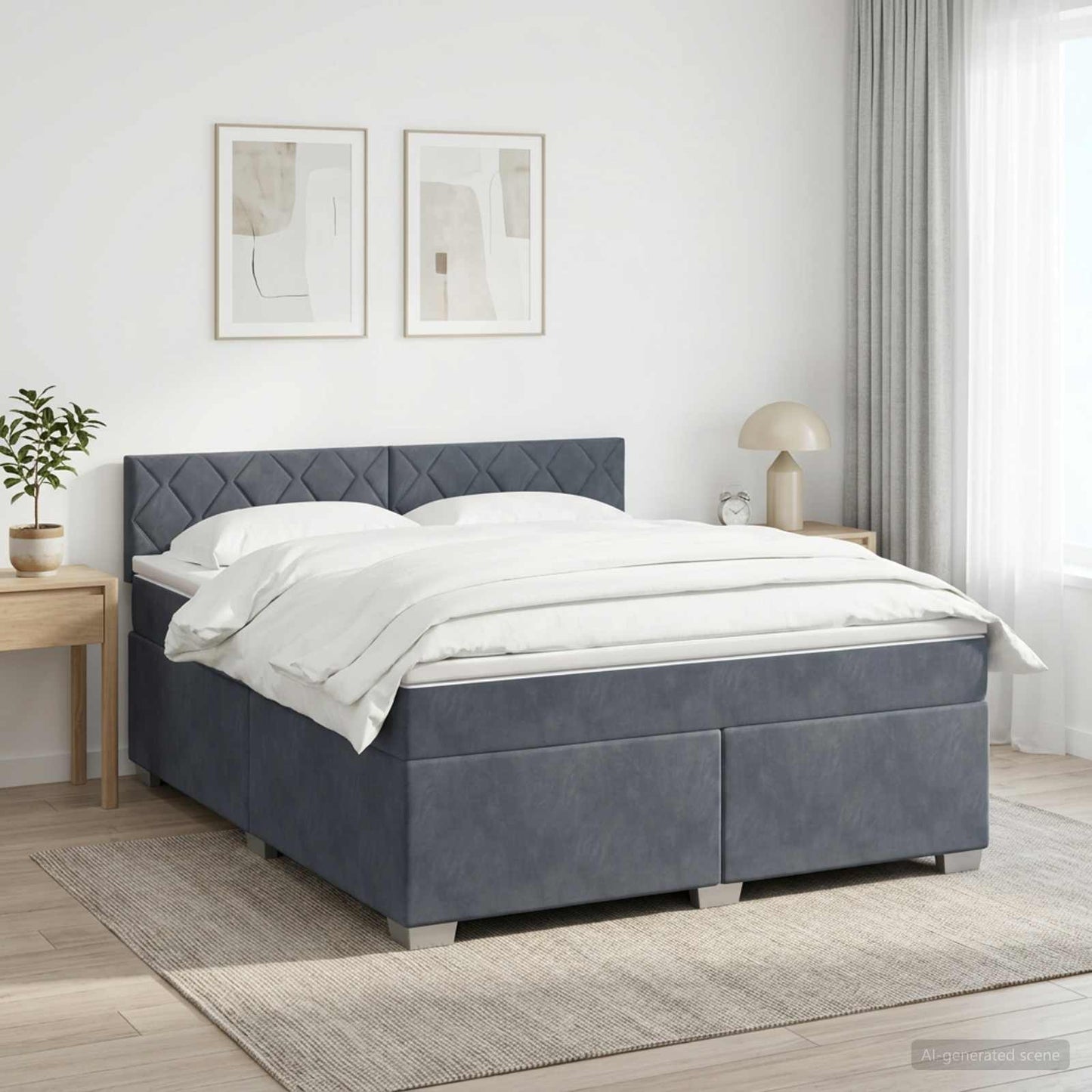 vidaXL Κρεβάτι box spring με στρώμα Σκούρο Γκρι 160 x 200 cm Βελούδο
