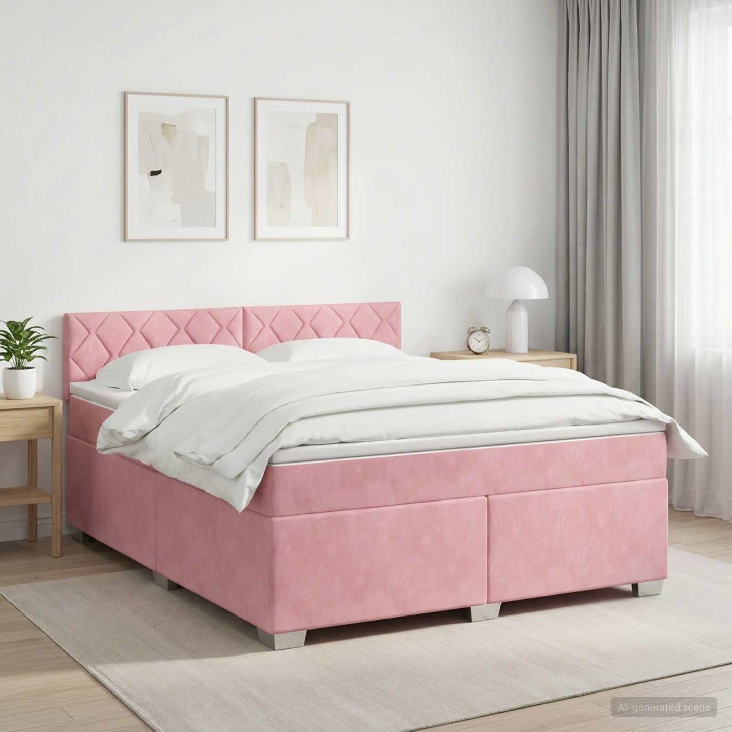 vidaXL Κρεβάτι box spring με στρώμα Ροζ 160 x 200 cm Βελούδο