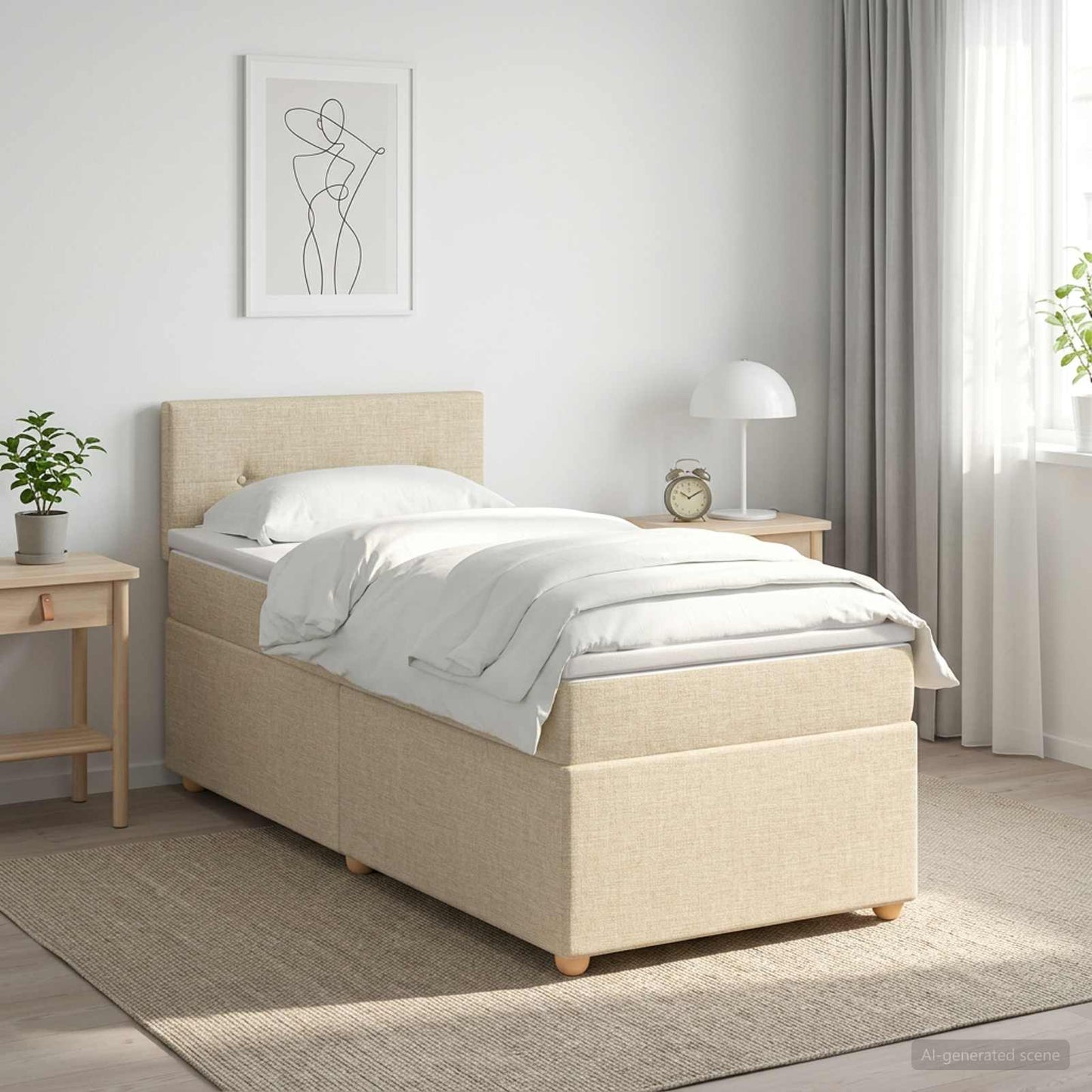 vidaXL Κρεβάτι box spring με στρώμα Κρεμ 90 x 200 cm Ύφασμα