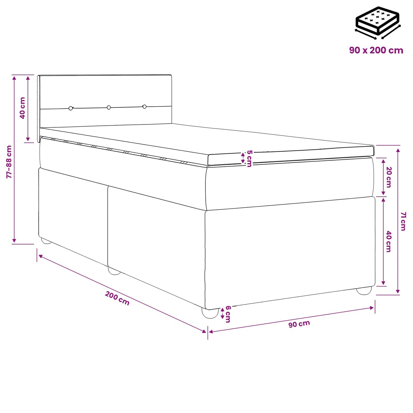 vidaXL Κρεβάτι box spring με στρώμα Κρεμ 90 x 200 cm Ύφασμα