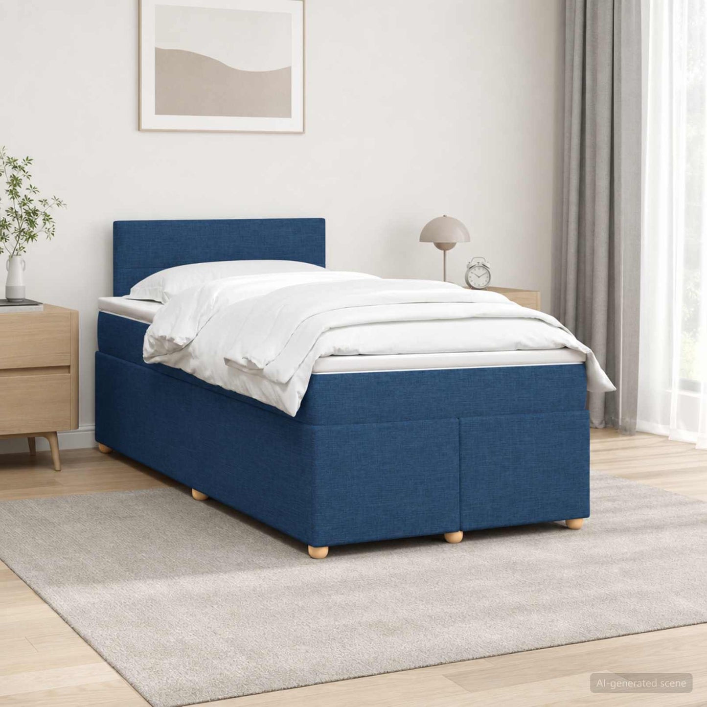 vidaXL Κρεβάτι box spring με στρώμα Μπλε 120 x 190 cm Ύφασμα