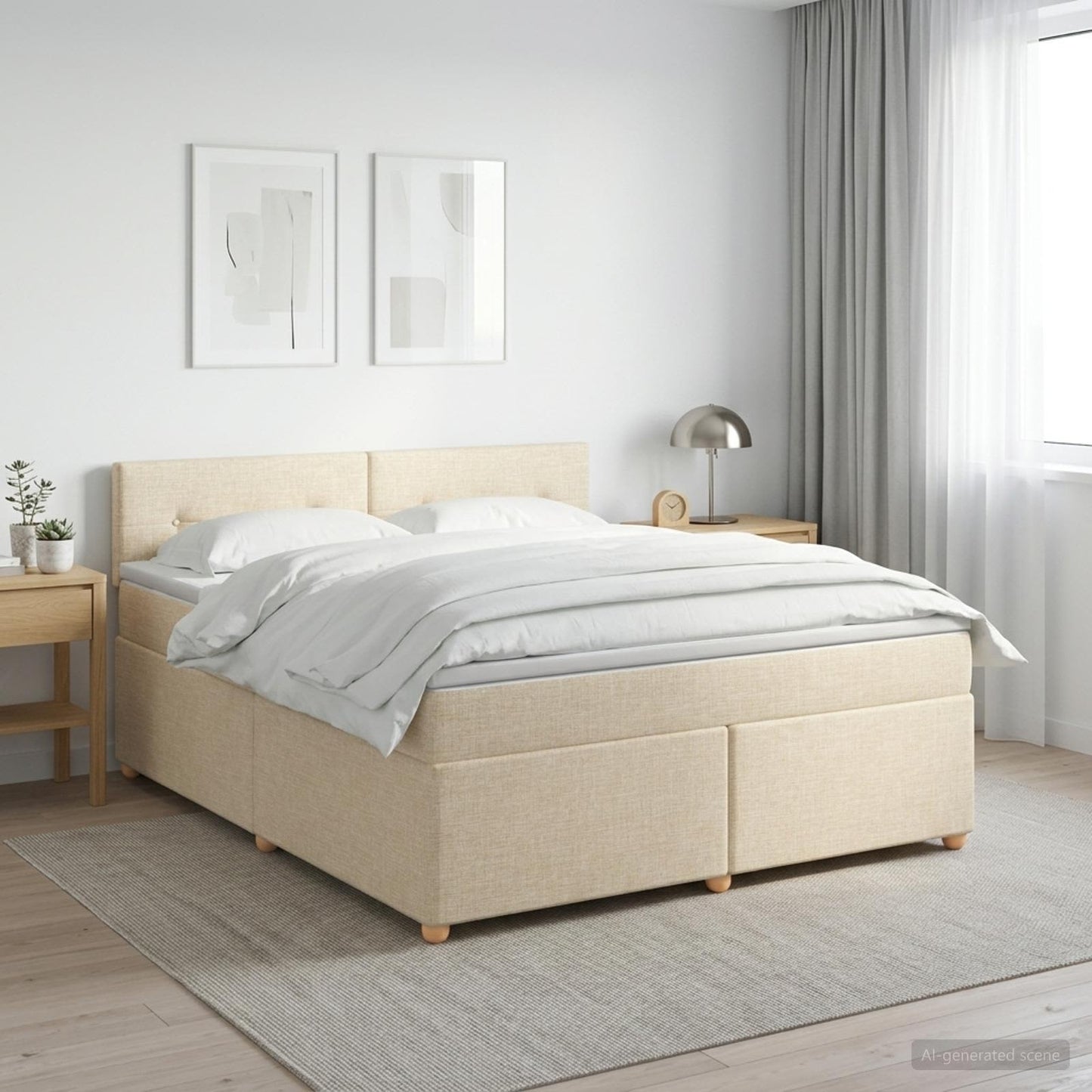 vidaXL Κρεβάτι box spring με στρώμα Κρεμ 160 x 200 cm Ύφασμα