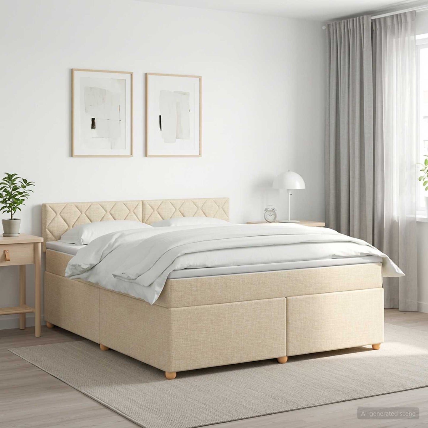 vidaXL Κρεβάτι box spring με στρώμα Κρεμ 180 x 200 cm Ύφασμα