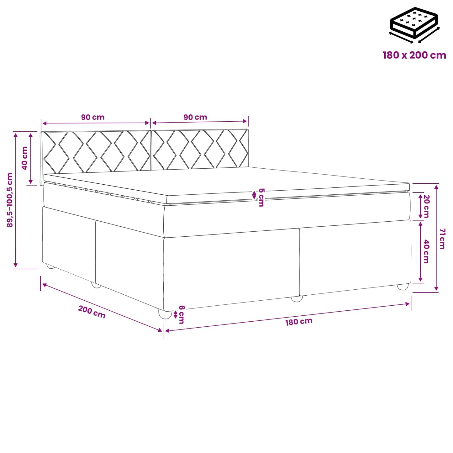vidaXL Κρεβάτι box spring με στρώμα Κρεμ 180 x 200 cm Ύφασμα