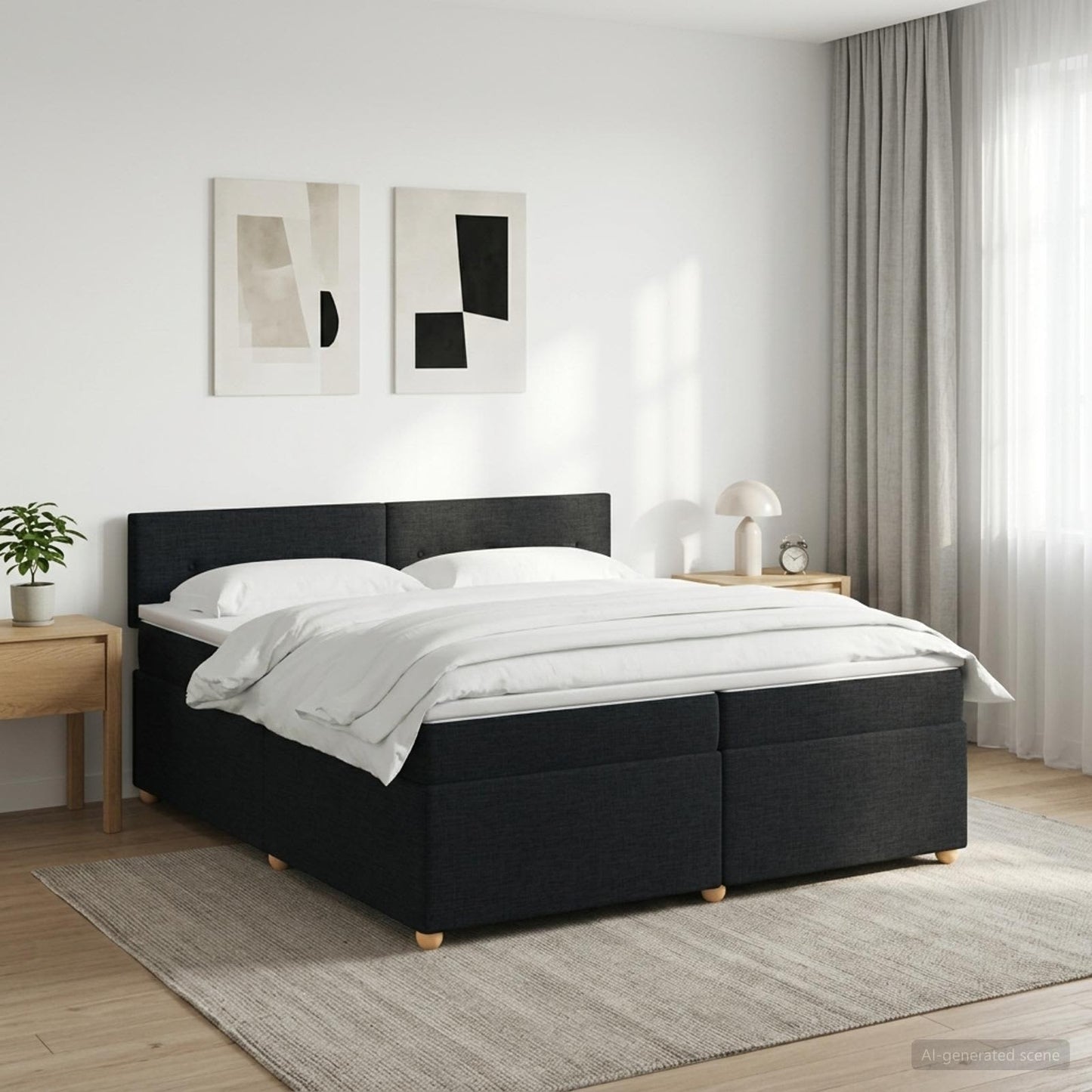 vidaXL Κρεβάτι box spring με στρώμα Μαύρο 200 x 200 cm Ύφασμα