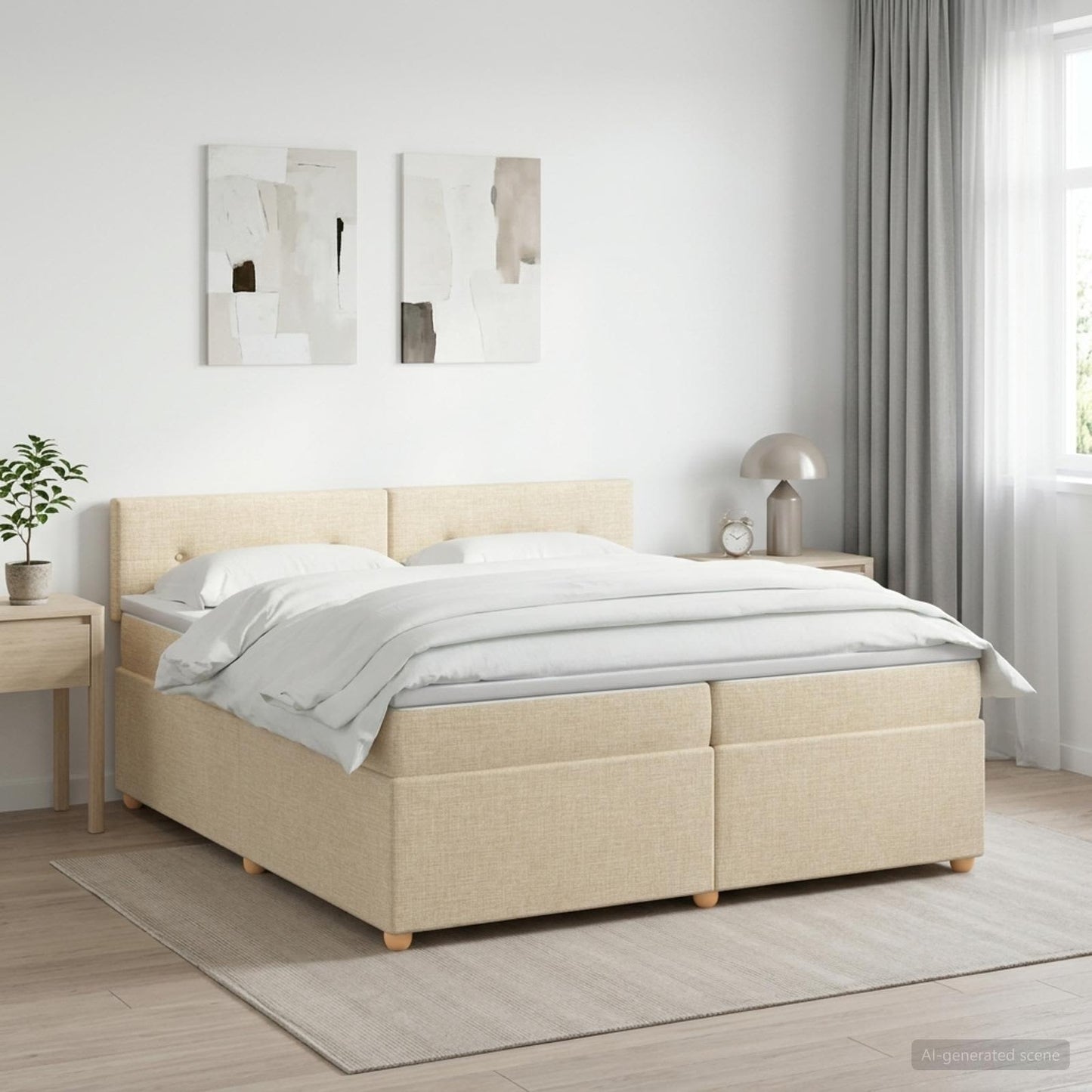 vidaXL Κρεβάτι box spring με στρώμα Κρεμ 200 x 200 cm Ύφασμα
