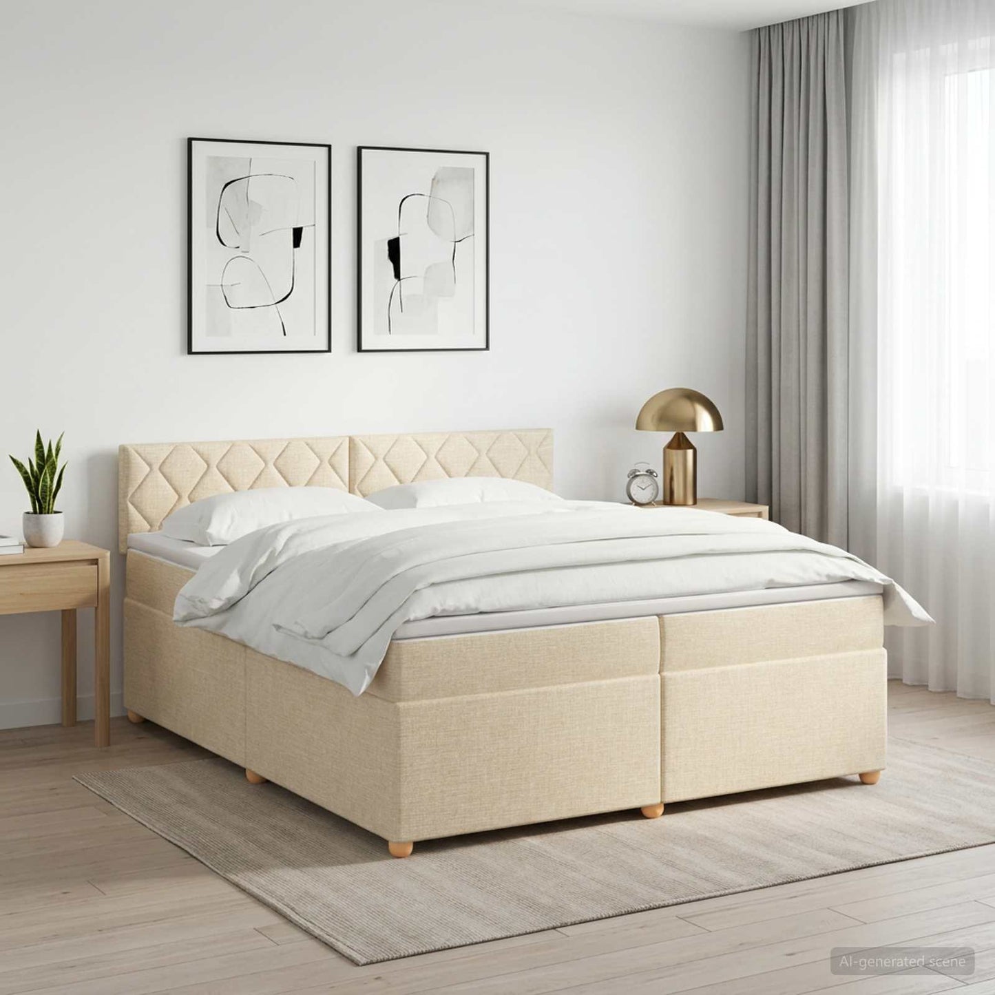 vidaXL Κρεβάτι box spring με στρώμα Κρεμ 200 x 200 cm Ύφασμα