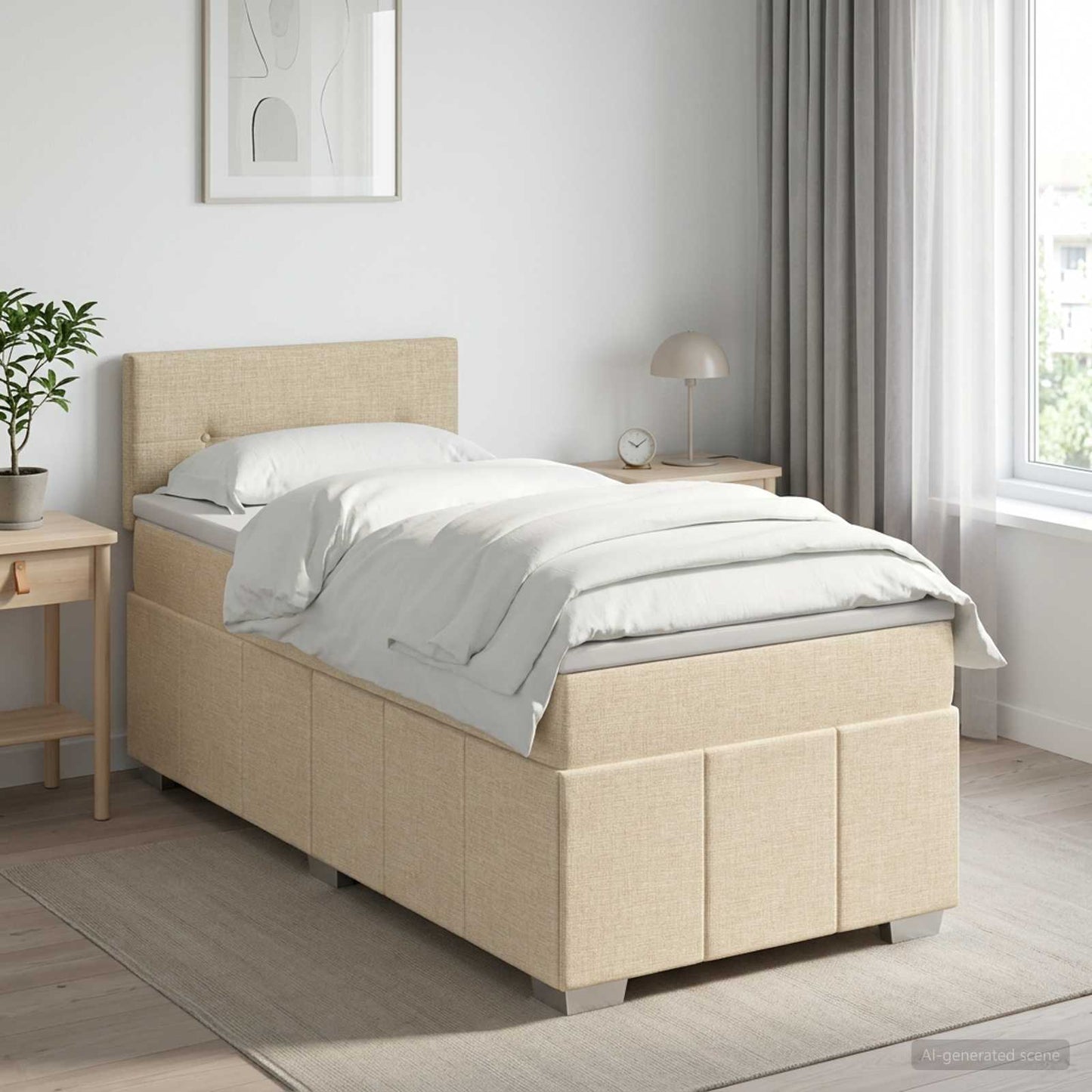 vidaXL Κρεβάτι box spring με στρώμα Κρεμ 90 x 200 cm Ύφασμα