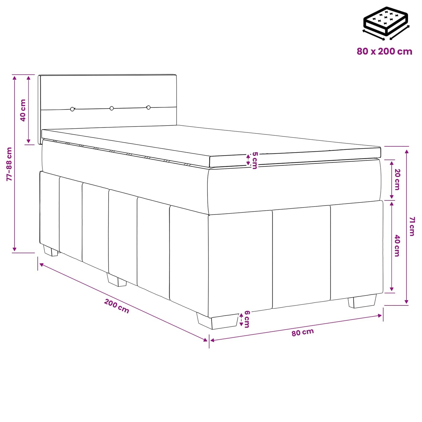 vidaXL Κρεβάτι box spring με στρώμα Κρεμ 80 x 200 cm Ύφασμα
