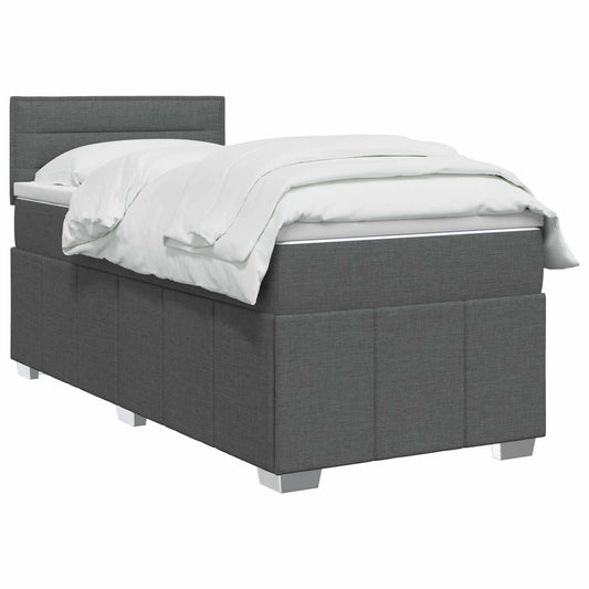 vidaXL Κρεβάτι box spring με στρώμα Σκούρο Γκρι 90 x 200 cm Ύφασμα