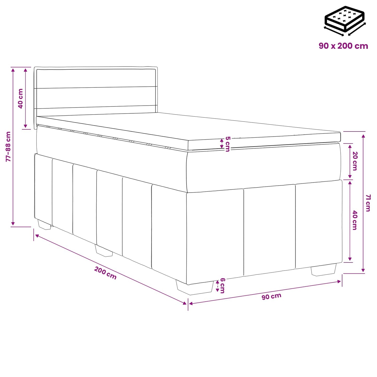 vidaXL Κρεβάτι box spring με στρώμα Σκούρο Καφέ 90 x 200 cm Ύφασμα