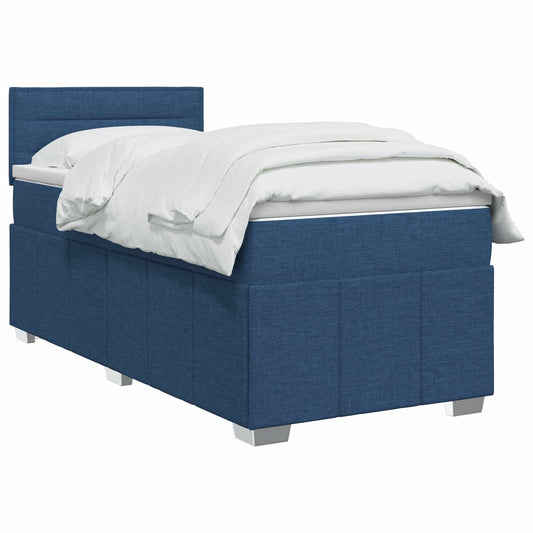 vidaXL Κρεβάτι box spring με στρώμα Μπλε 90 x 200 cm Ύφασμα