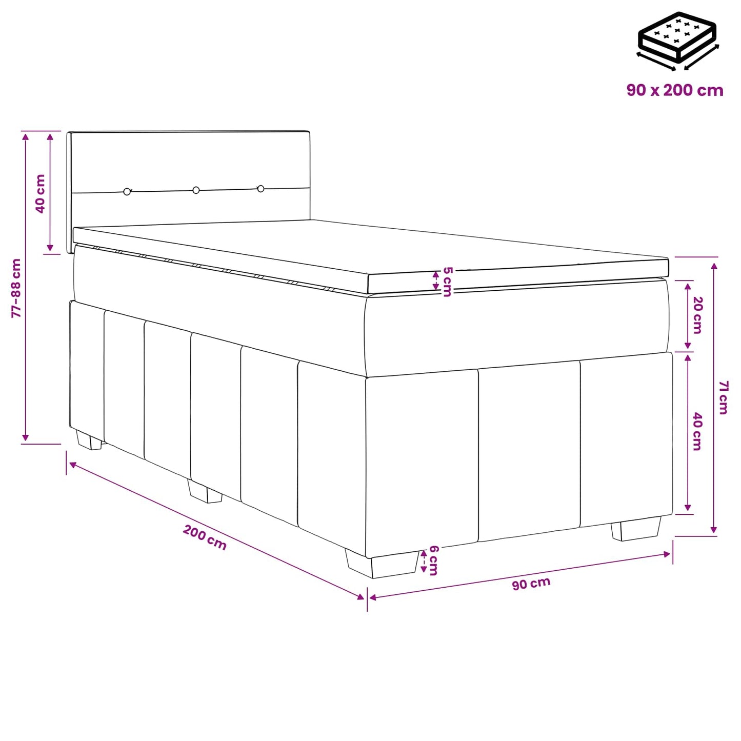 vidaXL Κρεβάτι box spring με στρώμα Κρεμ 90 x 200 cm Ύφασμα