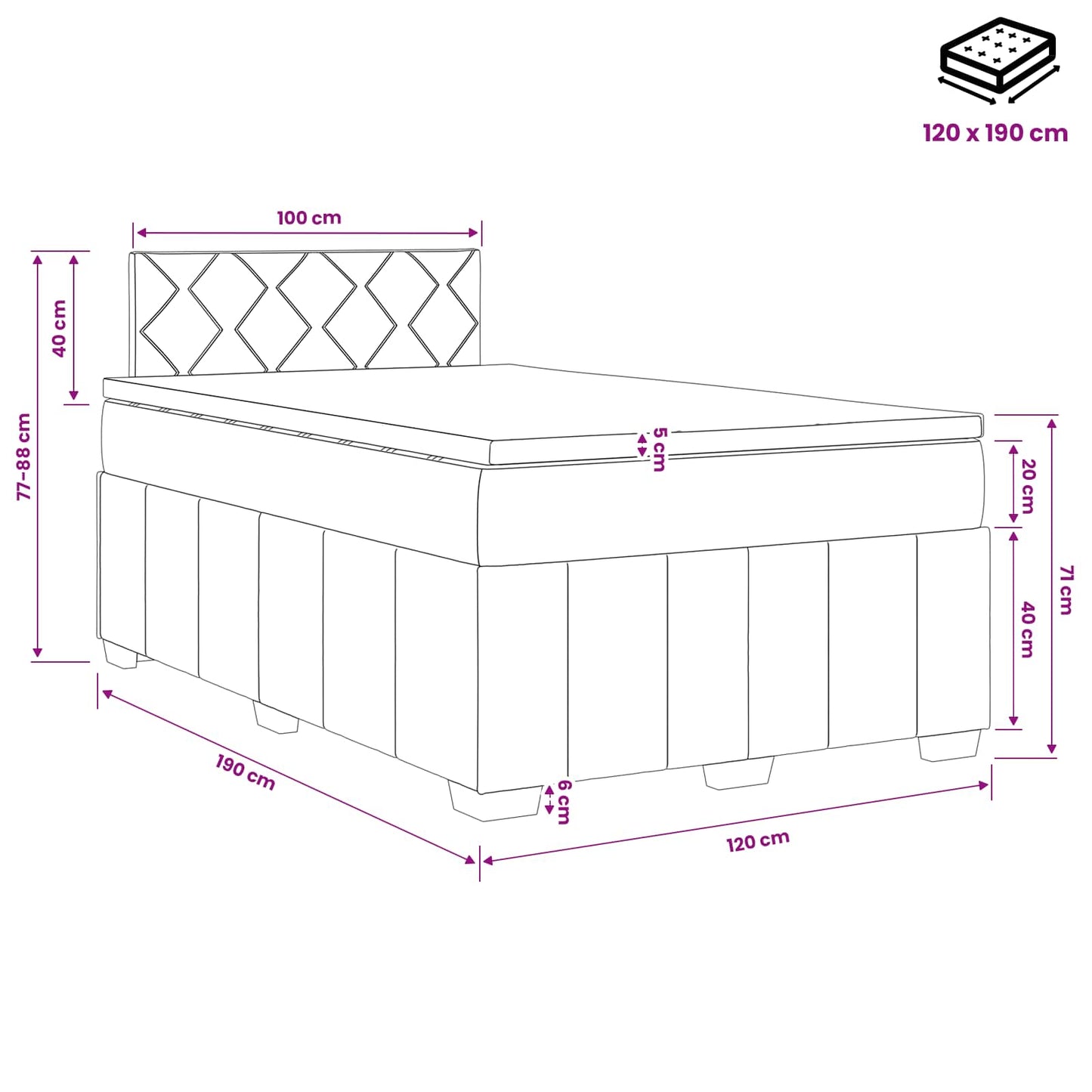 vidaXL Κρεβάτι box spring με στρώμα Κρεμ 120 x 190 cm Ύφασμα