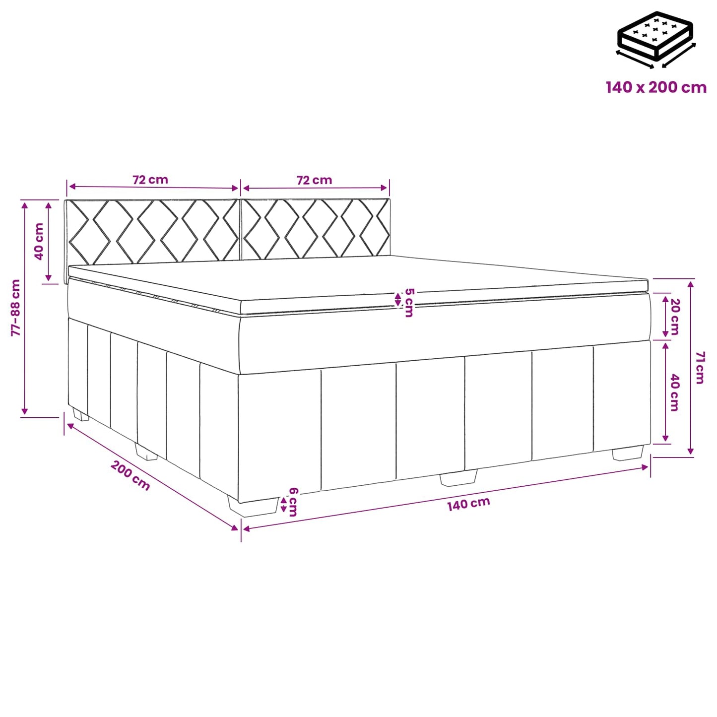 vidaXL Κρεβάτι box spring με στρώμα Μπλε 140 x 200 cm Ύφασμα