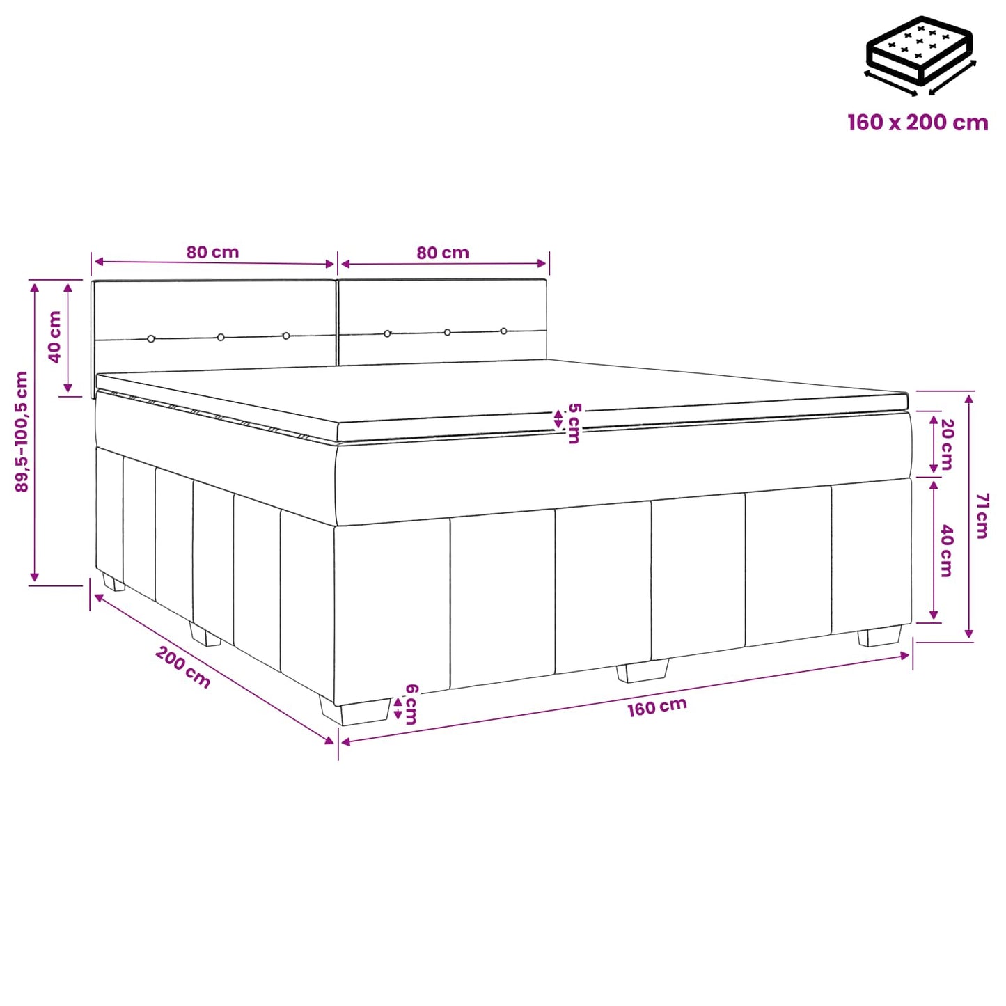 vidaXL Κρεβάτι box spring με στρώμα Taupe 160 x 200 cm Ύφασμα