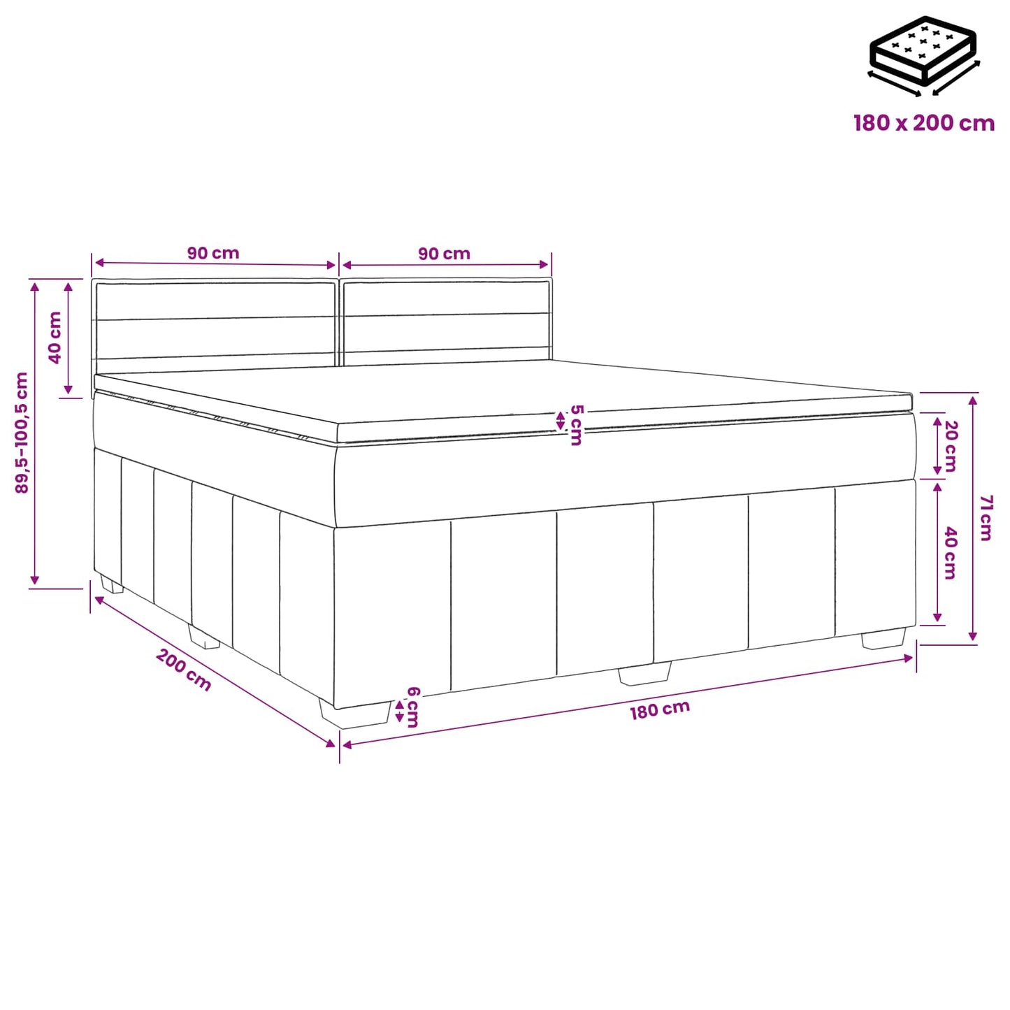 vidaXL Κρεβάτι box spring με στρώμα Taupe 180 x 200 cm Ύφασμα