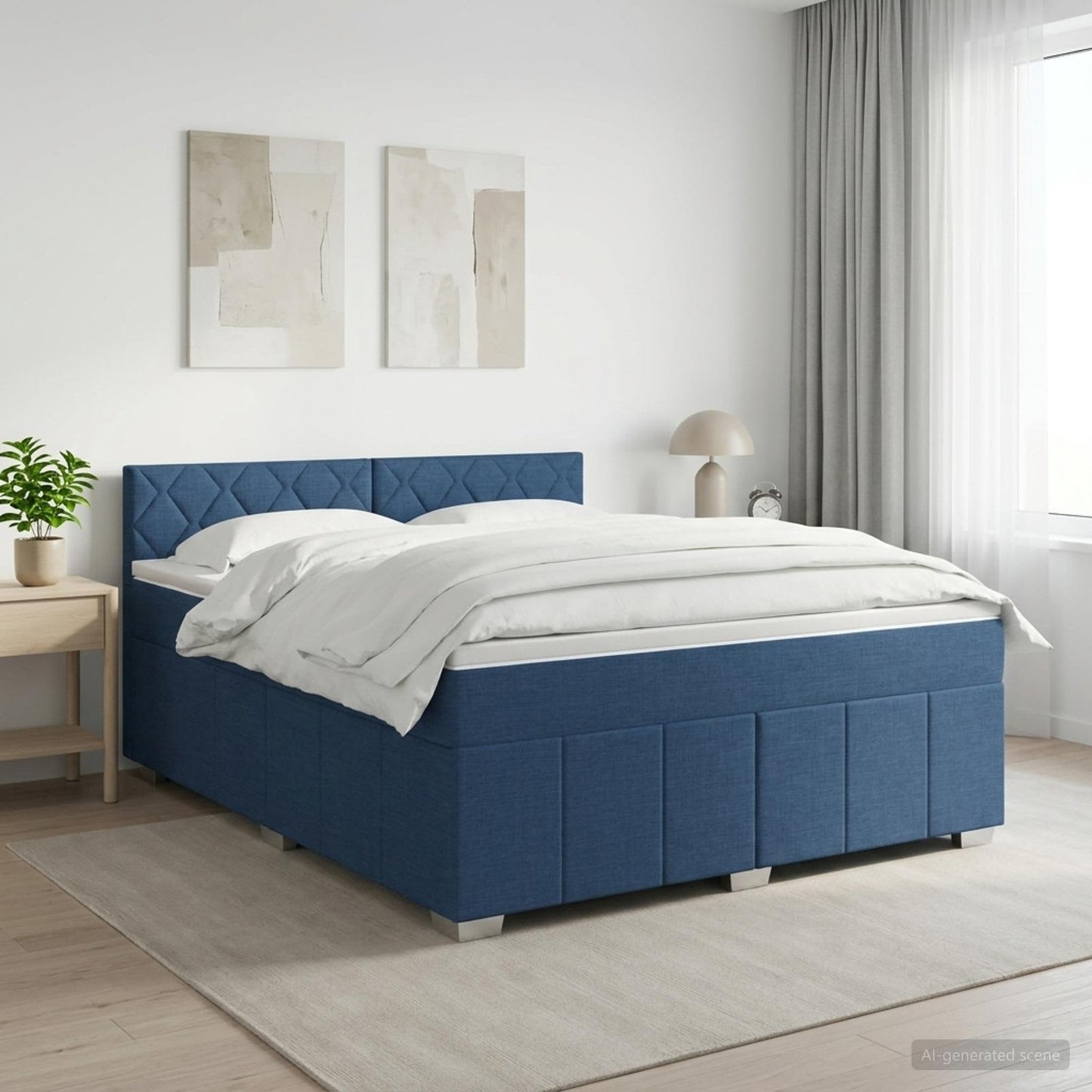 vidaXL Κρεβάτι box spring με στρώμα Μπλε 140 x 200 cm Ύφασμα
