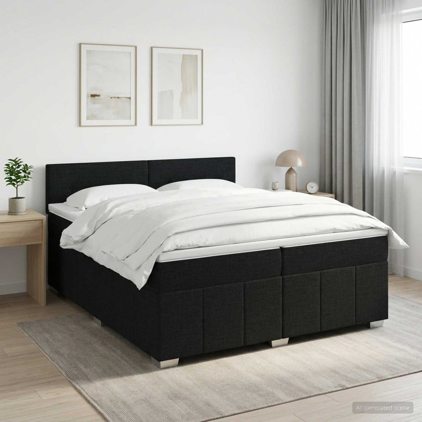 vidaXL Κρεβάτι box spring με στρώμα Μαύρο 200 x 200 cm Ύφασμα