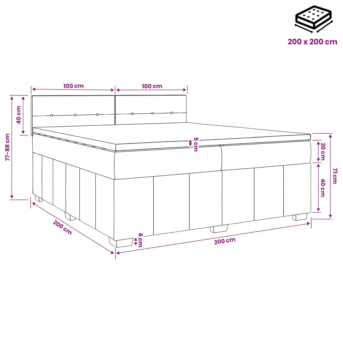 vidaXL Κρεβάτι box spring με στρώμα Taupe 200 x 200 cm Ύφασμα