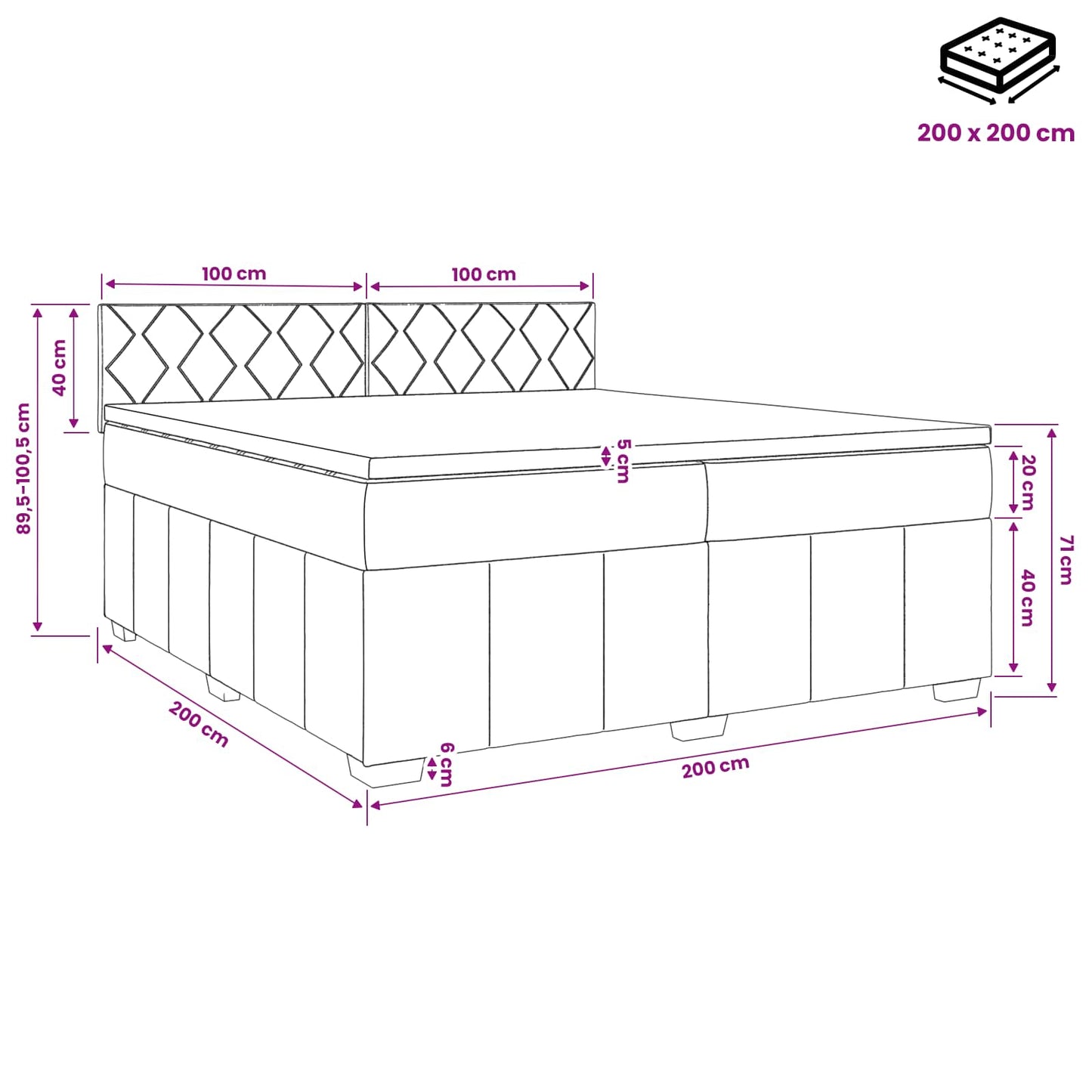 vidaXL Κρεβάτι box spring με στρώμα Μπλε 200 x 200 cm Ύφασμα