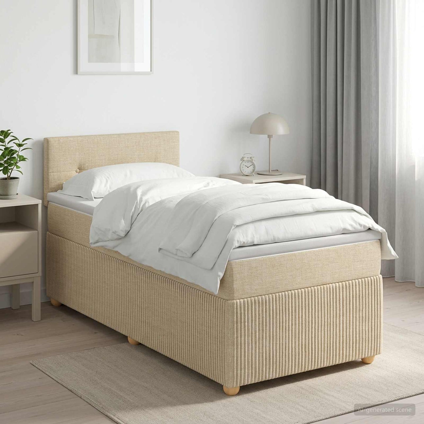 vidaXL Κρεβάτι box spring με στρώμα Κρεμ 90 x 200 cm Ύφασμα