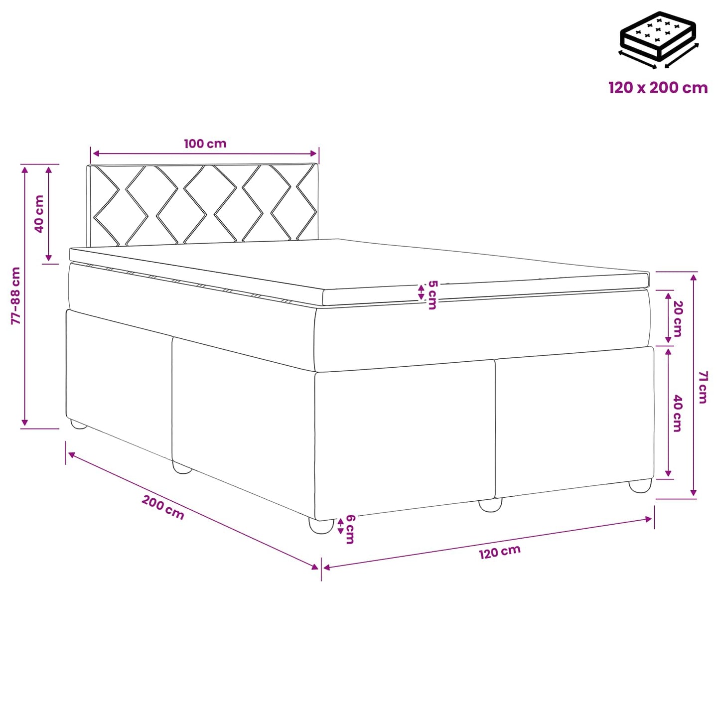 vidaXL Κρεβάτι box spring με στρώμα Μπλε 120 x 200 cm Ύφασμα