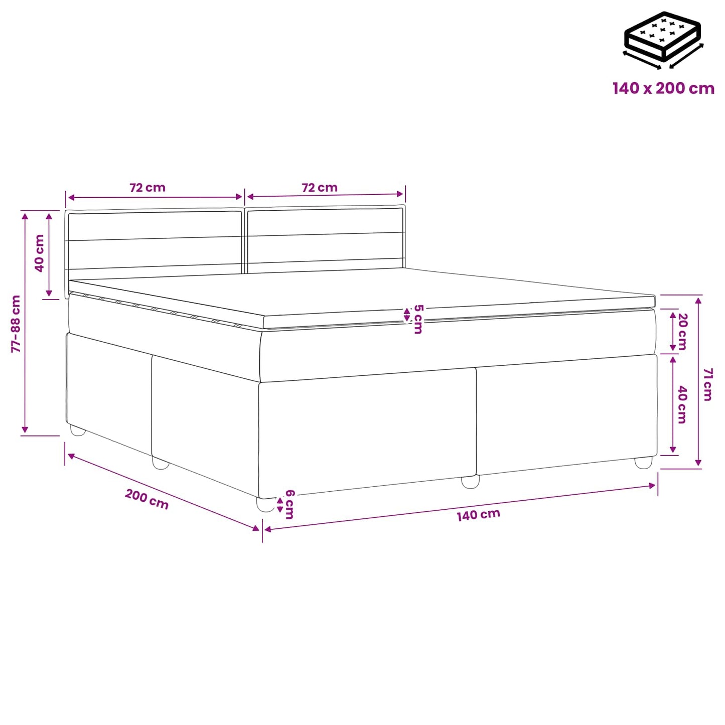 vidaXL Κρεβάτι box spring με στρώμα Σκούρο Γκρι 140 x 200 cm Ύφασμα