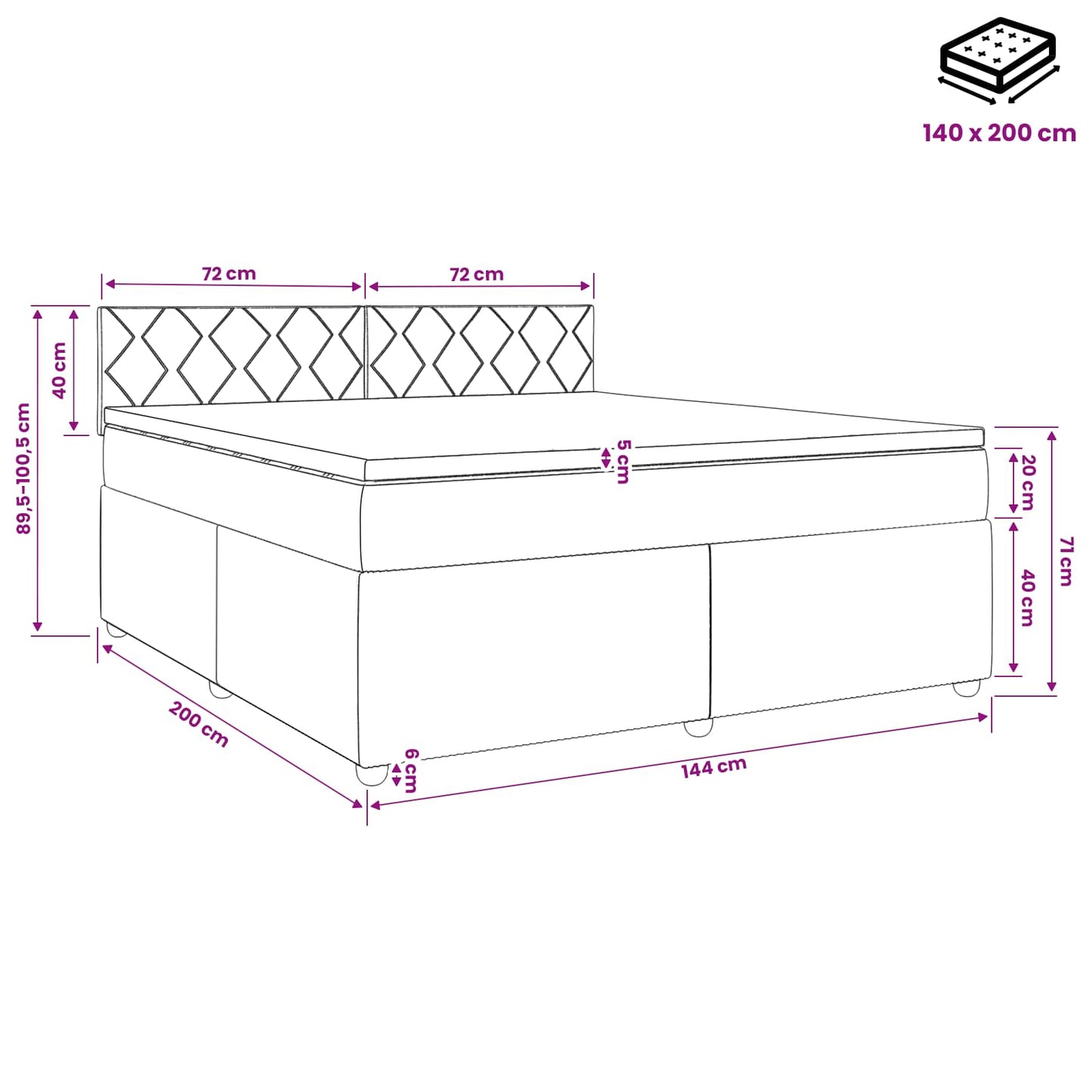 vidaXL Κρεβάτι box spring με στρώμα Σκούρο Γκρι 140 x 200 cm Ύφασμα