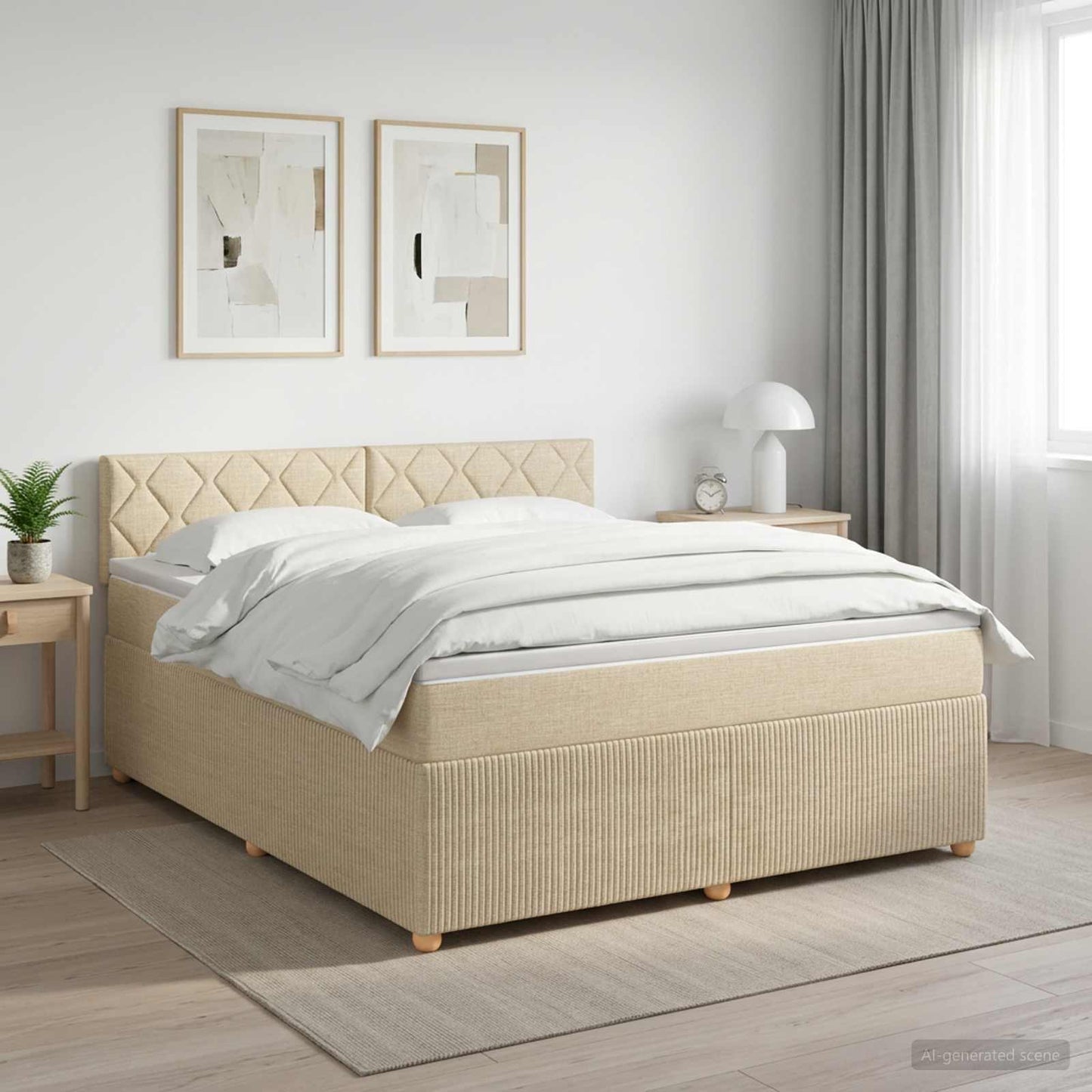 vidaXL Κρεβάτι box spring με στρώμα Κρεμ 180 x 200 cm Ύφασμα