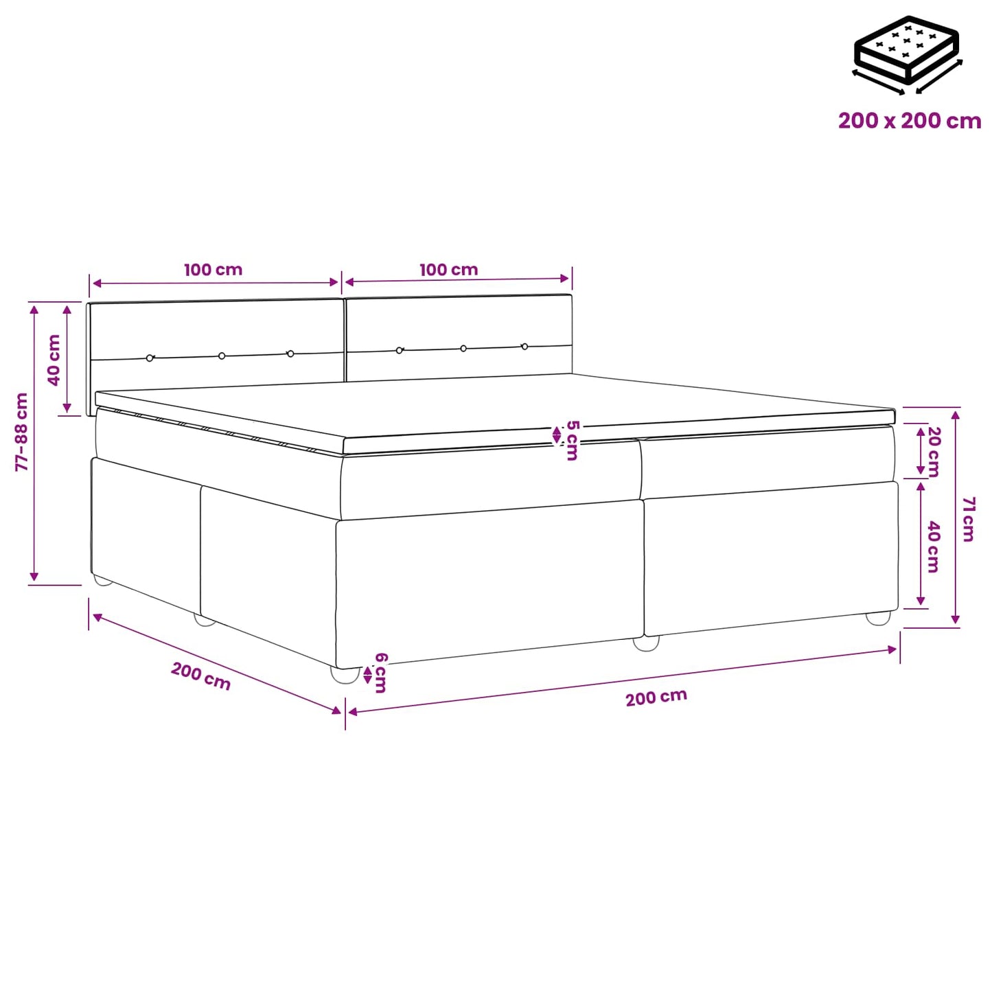vidaXL Κρεβάτι box spring με στρώμα Taupe 200 x 200 cm Ύφασμα
