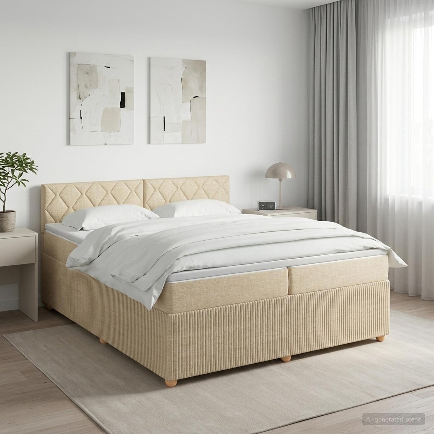 vidaXL Κρεβάτι box spring με στρώμα Κρεμ 200 x 200 cm Ύφασμα