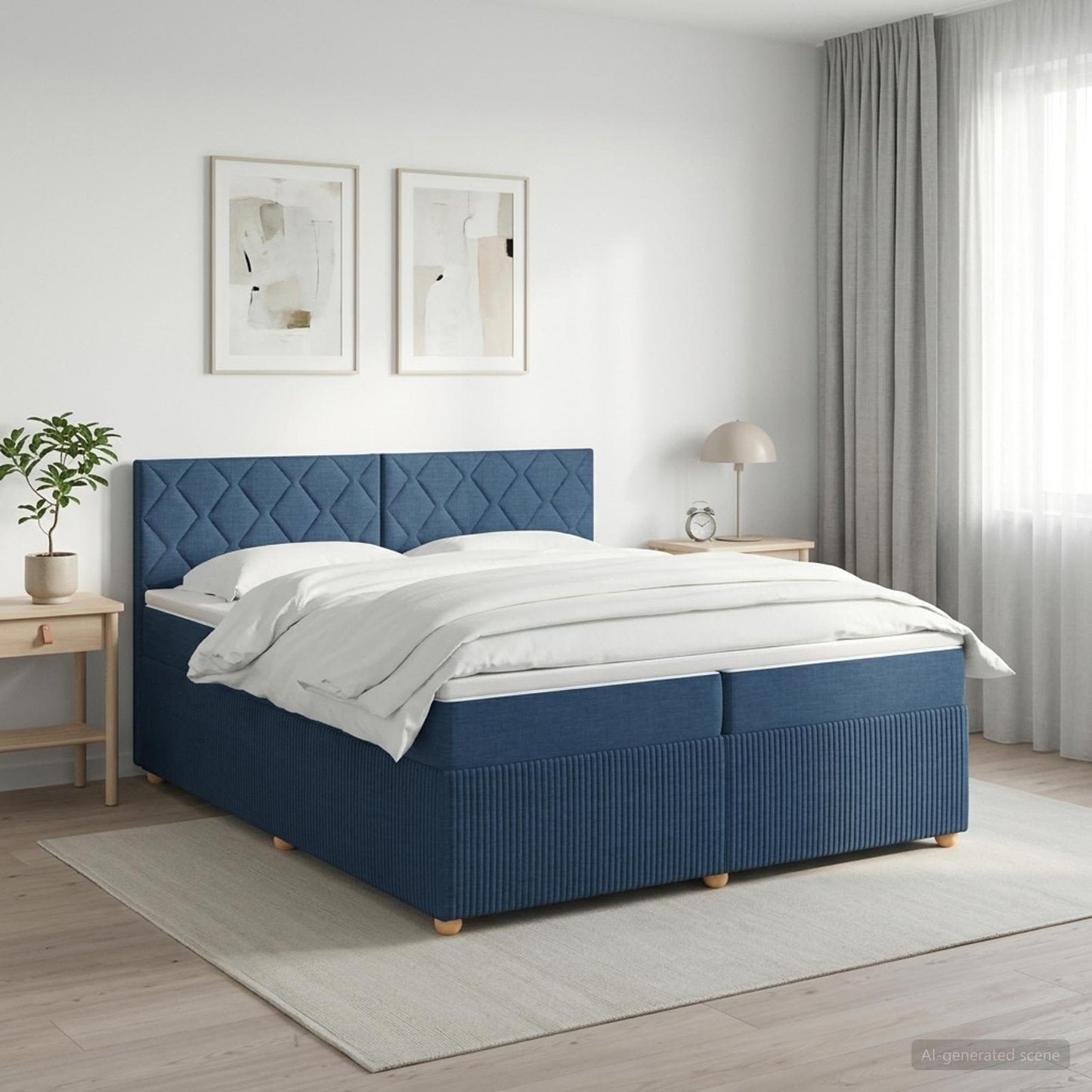 vidaXL Κρεβάτι box spring με στρώμα Μπλε 200 x 200 cm Ύφασμα