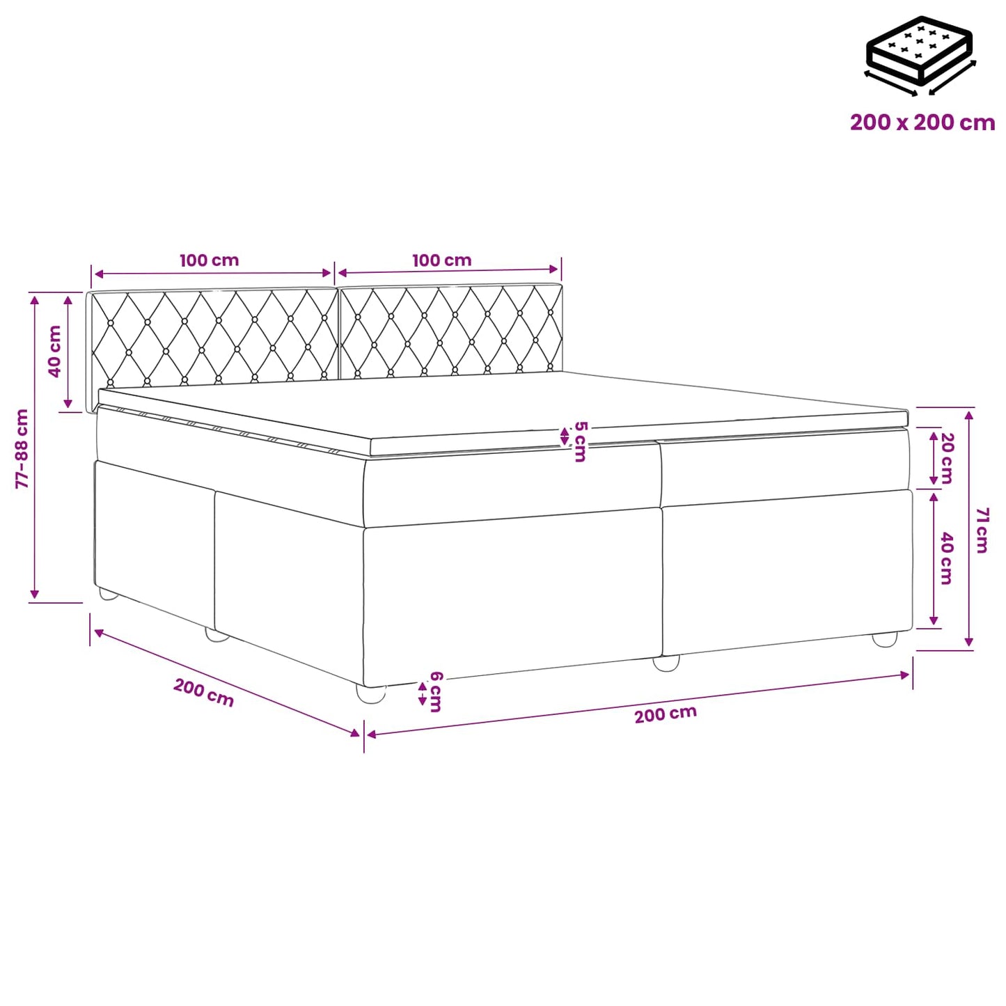 vidaXL Κρεβάτι box spring με στρώμα Σκούρο Γκρι 200 x 200 cm Βελούδο