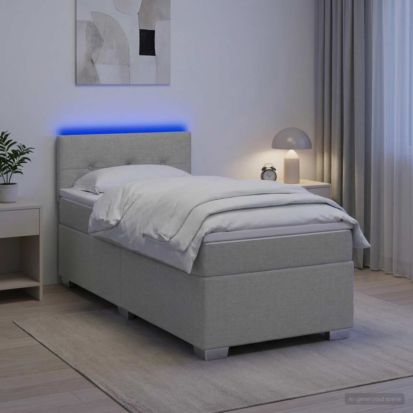 vidaXL Κρεβάτι Box Spring με Στρώμα και LED Ανοιχτό γκρι 80 x 200 cm