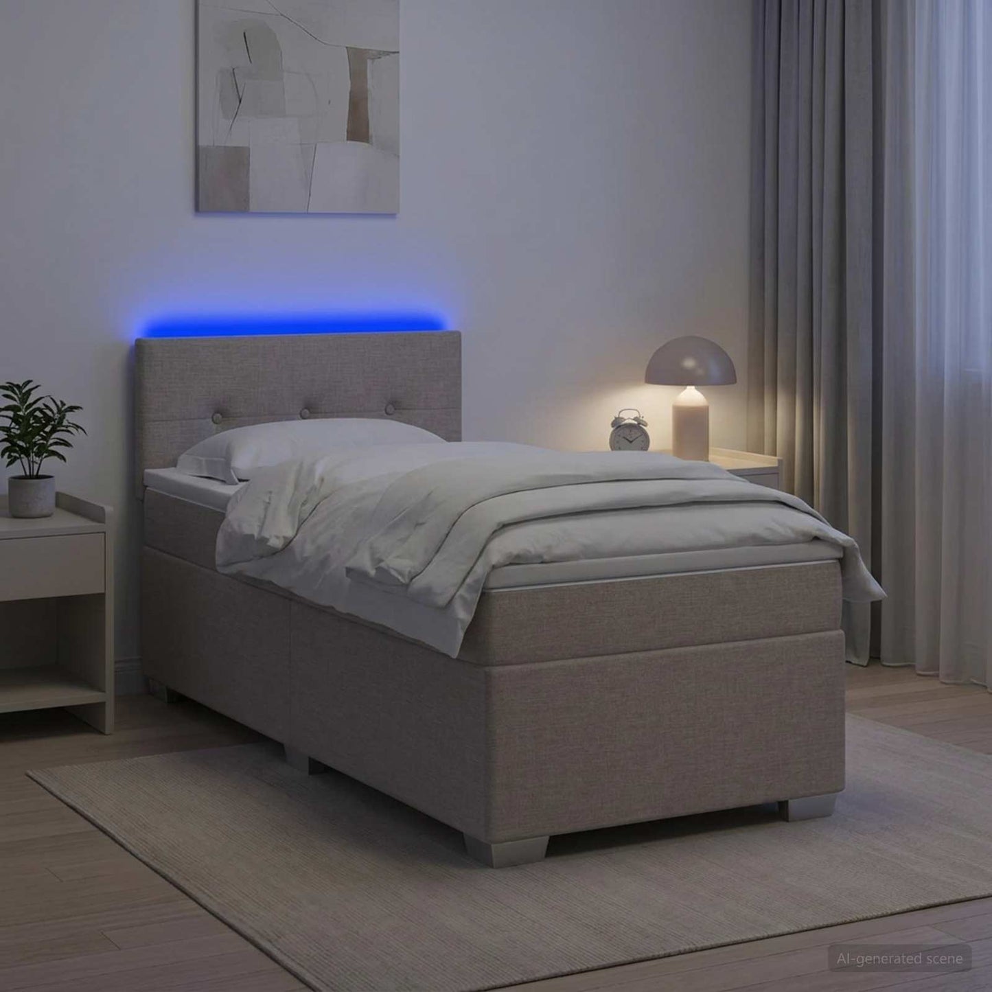 vidaXL Κρεβάτι Box Spring με Στρώμα και LED Taupe 90 x 190 cm Ύφασμα