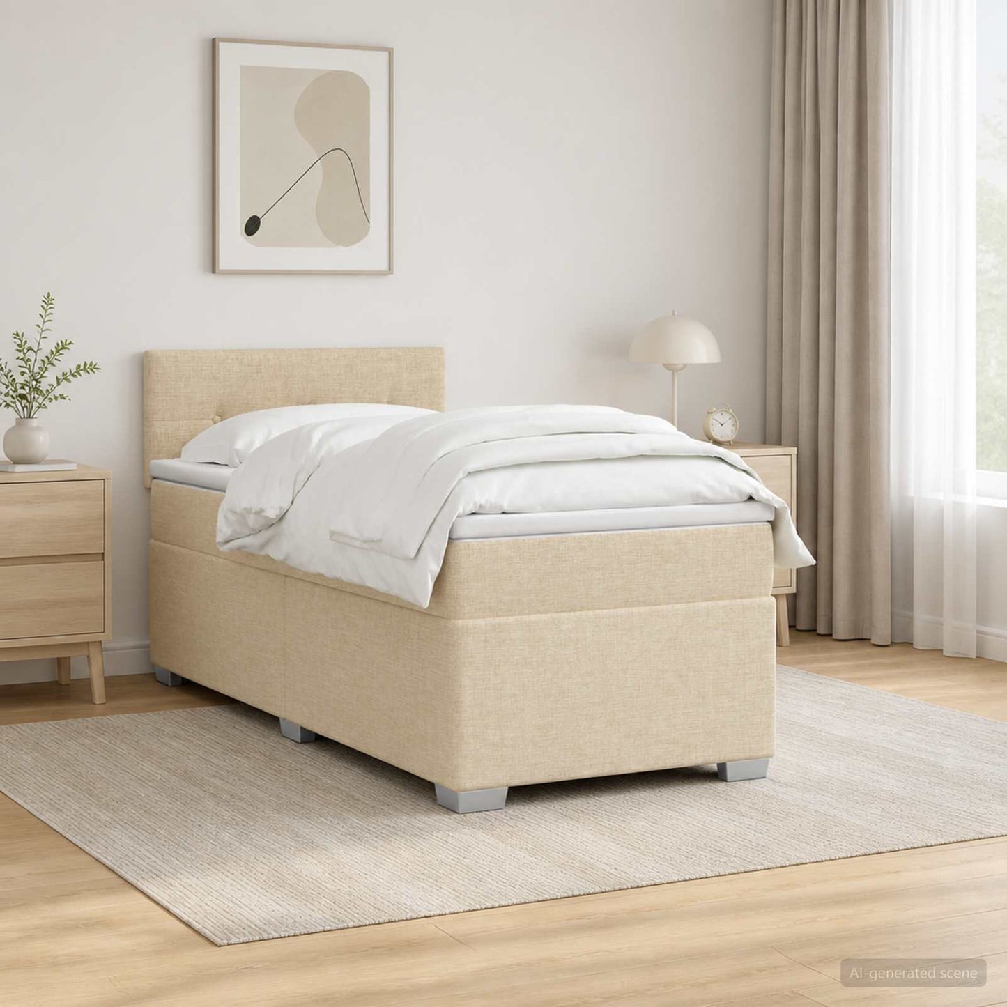 vidaXL Κρεβάτι Box Spring με Στρώμα και LED Κρεμ 90 x 200 cm Ύφασμα