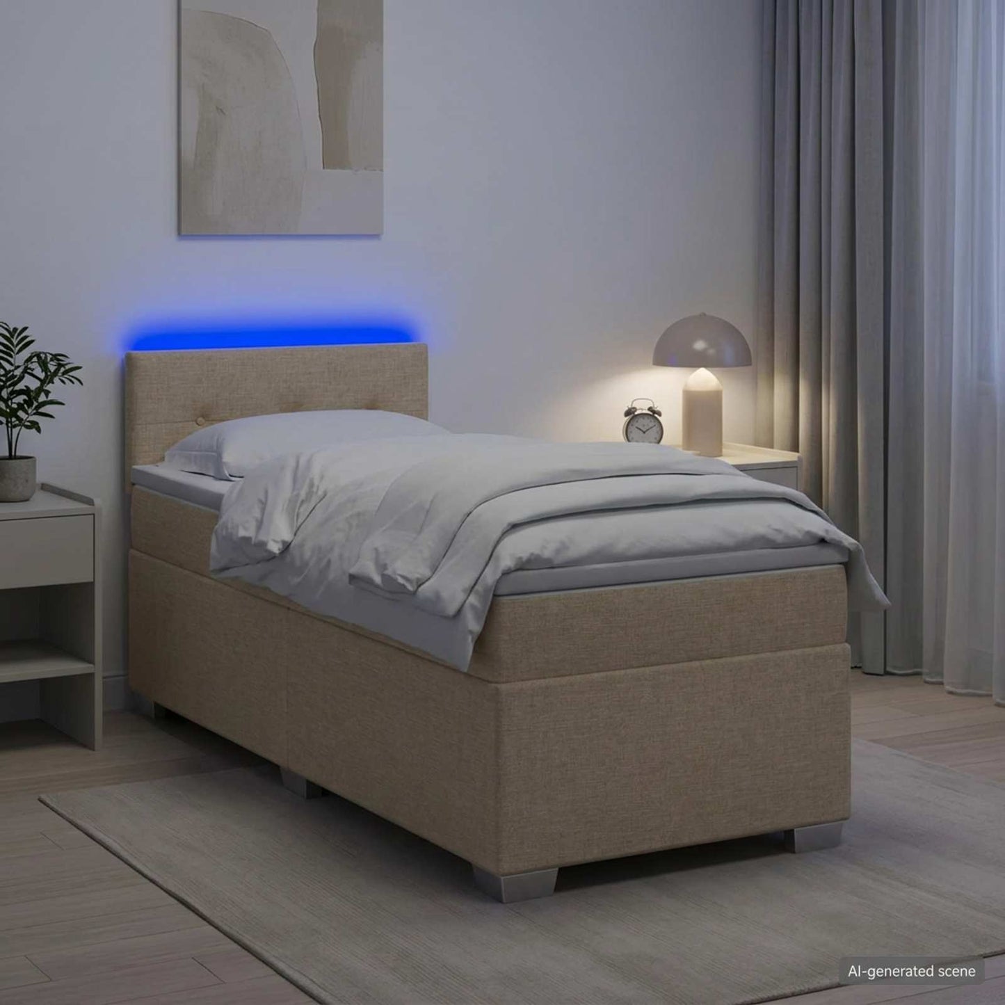 vidaXL Κρεβάτι Box Spring με Στρώμα και LED Κρεμ 90 x 200 cm Ύφασμα