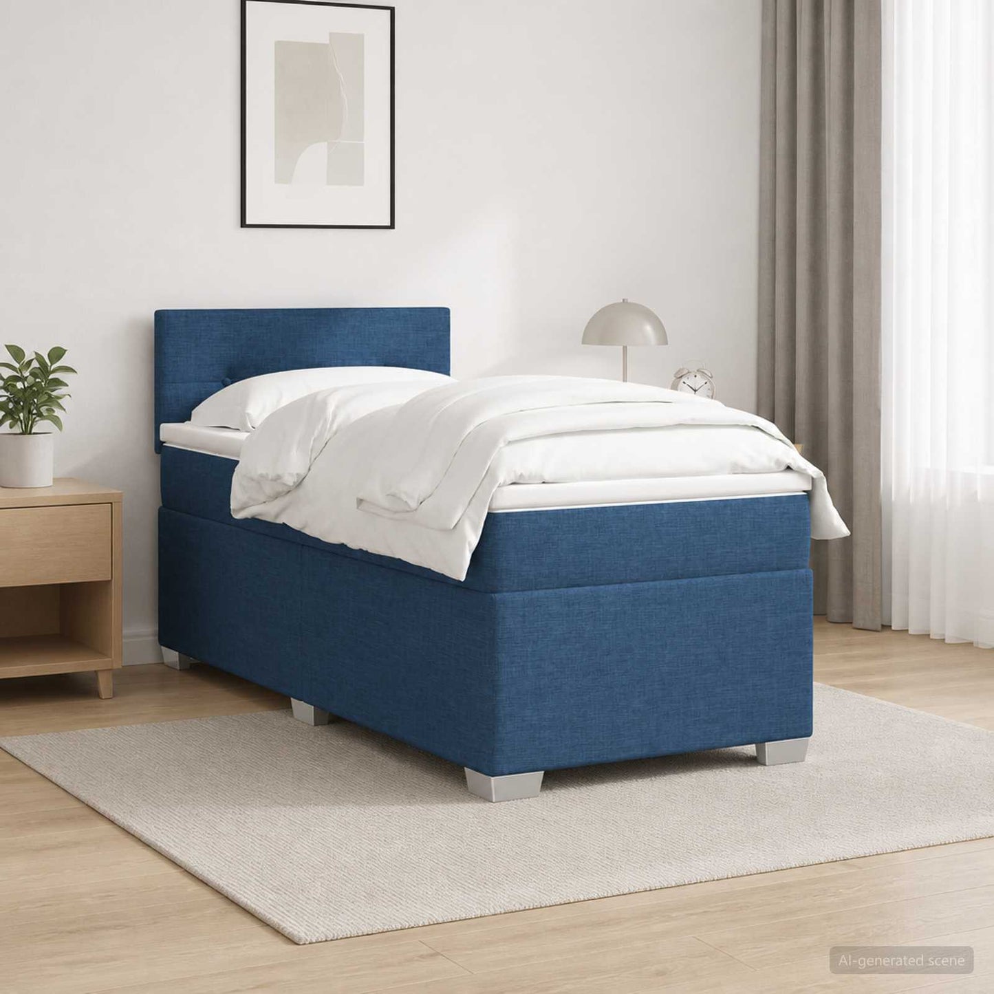 vidaXL Κρεβάτι Box Spring με Στρώμα και LED Μπλε 100 x 200 cm Ύφασμα