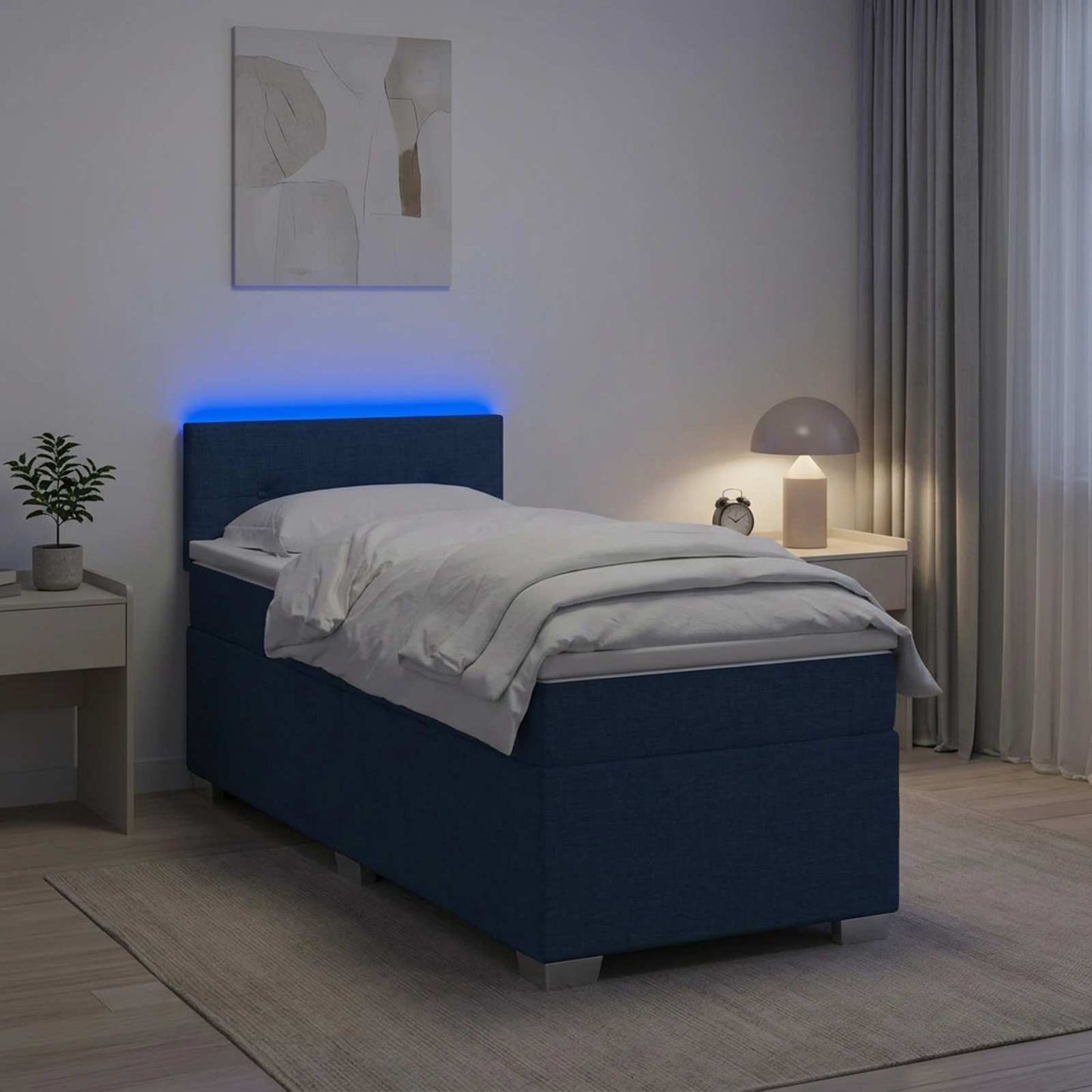 vidaXL Κρεβάτι Box Spring με Στρώμα και LED Μπλε 90 x 190 cm Ύφασμα