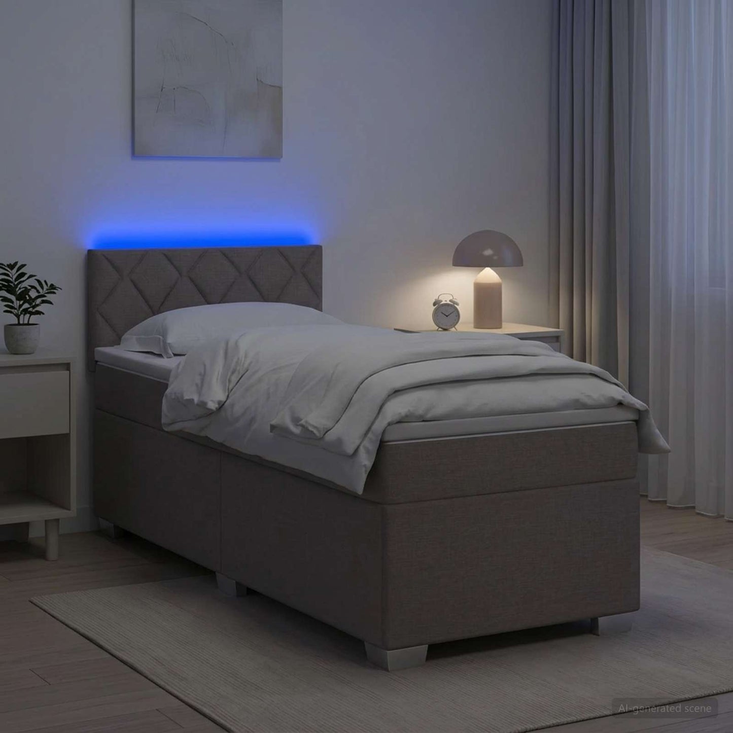 vidaXL Κρεβάτι Box Spring με Στρώμα και LED Taupe 90 x 190 cm Ύφασμα